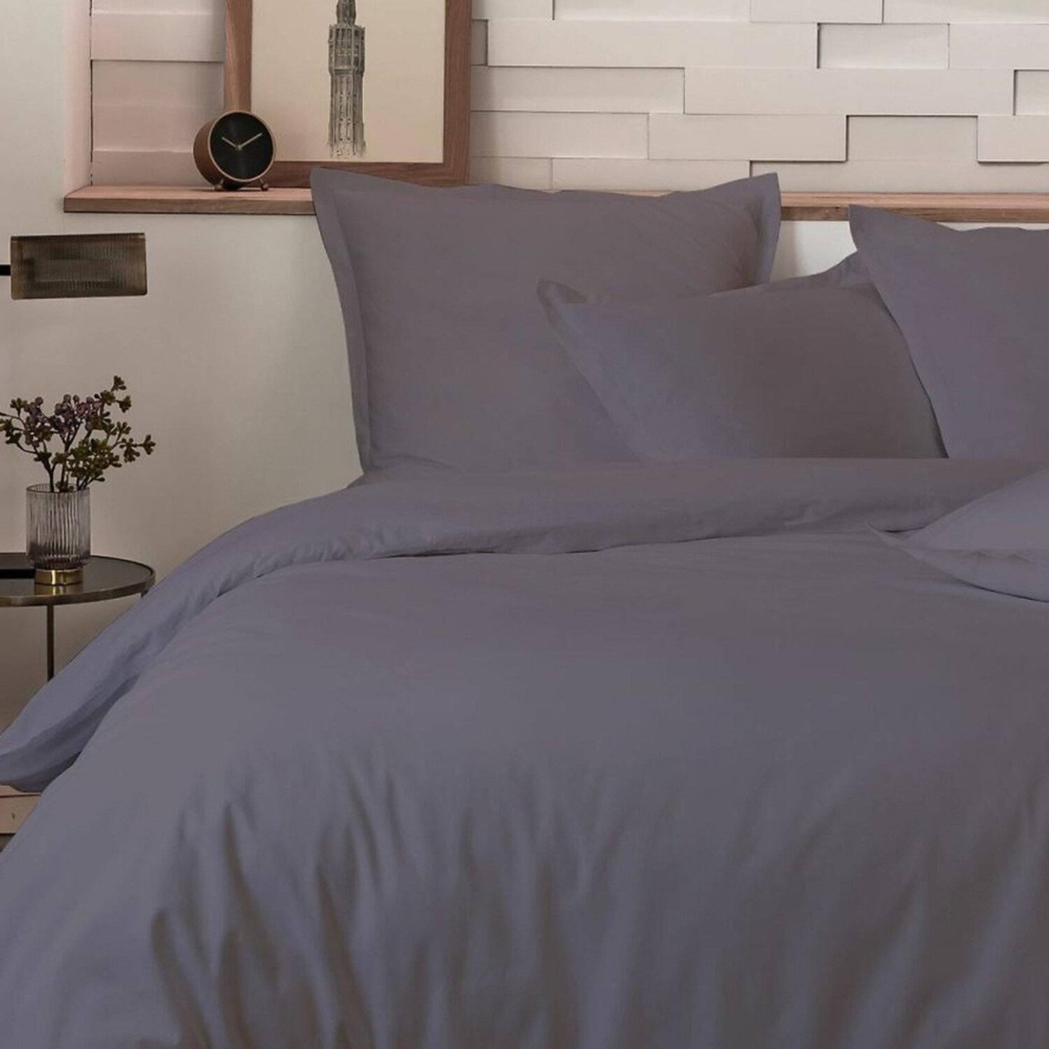 Voir la diapositive 2 : Home collection Parure housse de couette 100%percale de coton 80 fils/cm2-uni
