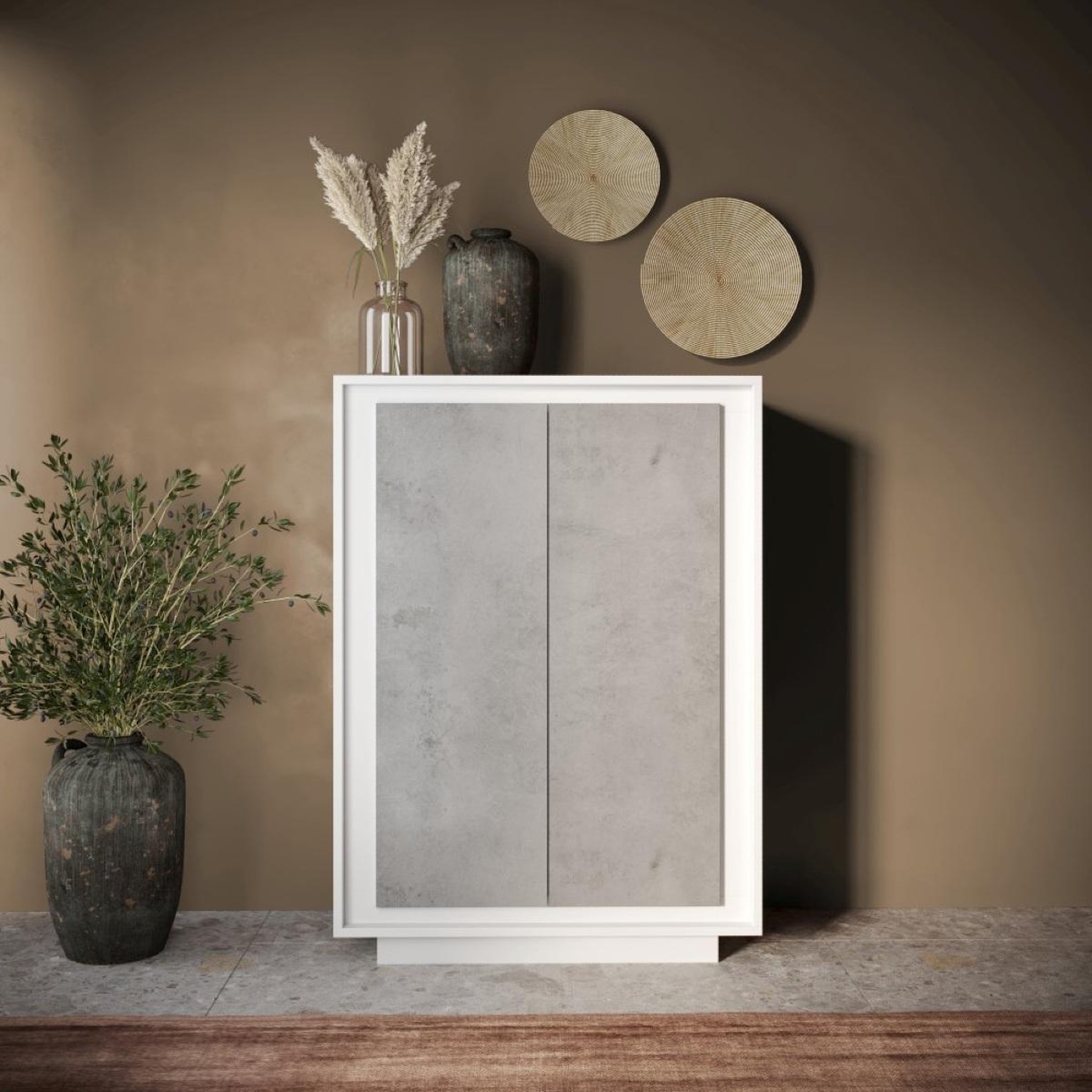 Voir la diapositive 2 : JLC KREATION Argentier-bar moderne 2 portes blanc et gris béton yori