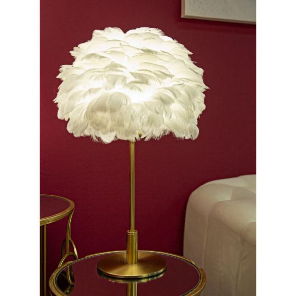 Paris Prix Lampe à Poser Imitation Plume  Ball  50cm Or & Blanc