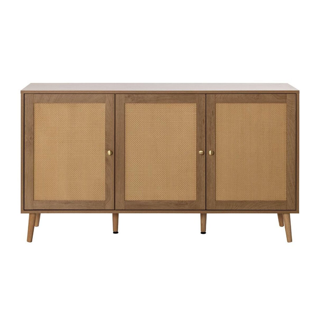 BEST MOBILIER Goto - buffet bas - effet bois et cannage - 3 portes - 140 cm