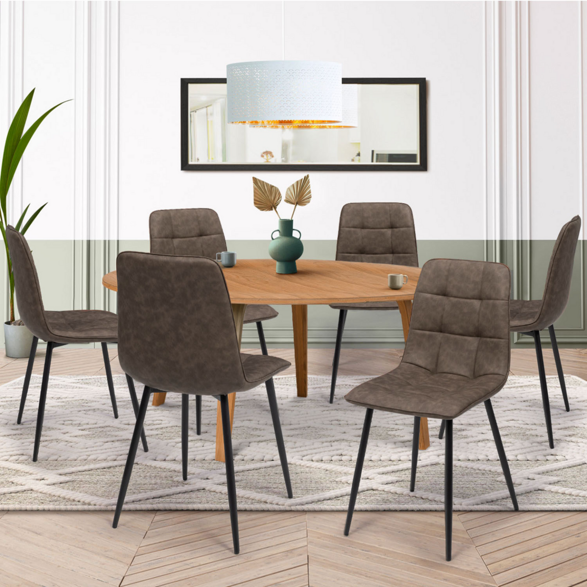 ID MARKET Lot de 6 chaises MILA en PU marron vintage pour salle à manger