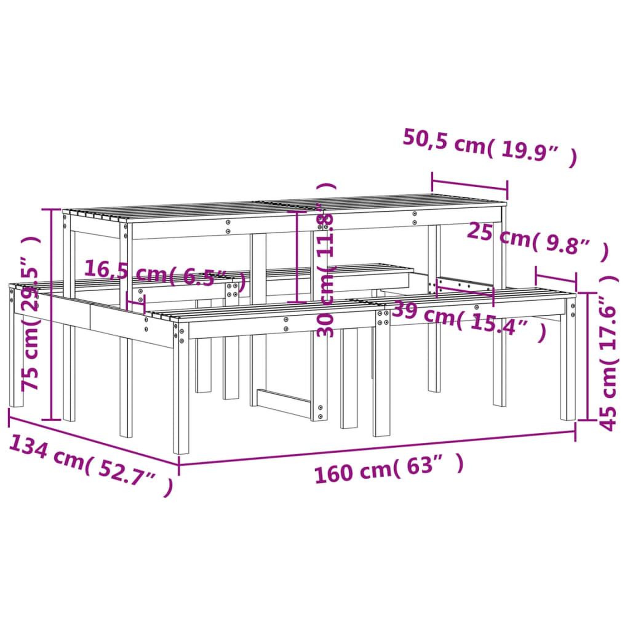 Voir la diapositive 6 : VIDAXL Table de pique-nique blanc 160x134x75 cm bois massif de pin