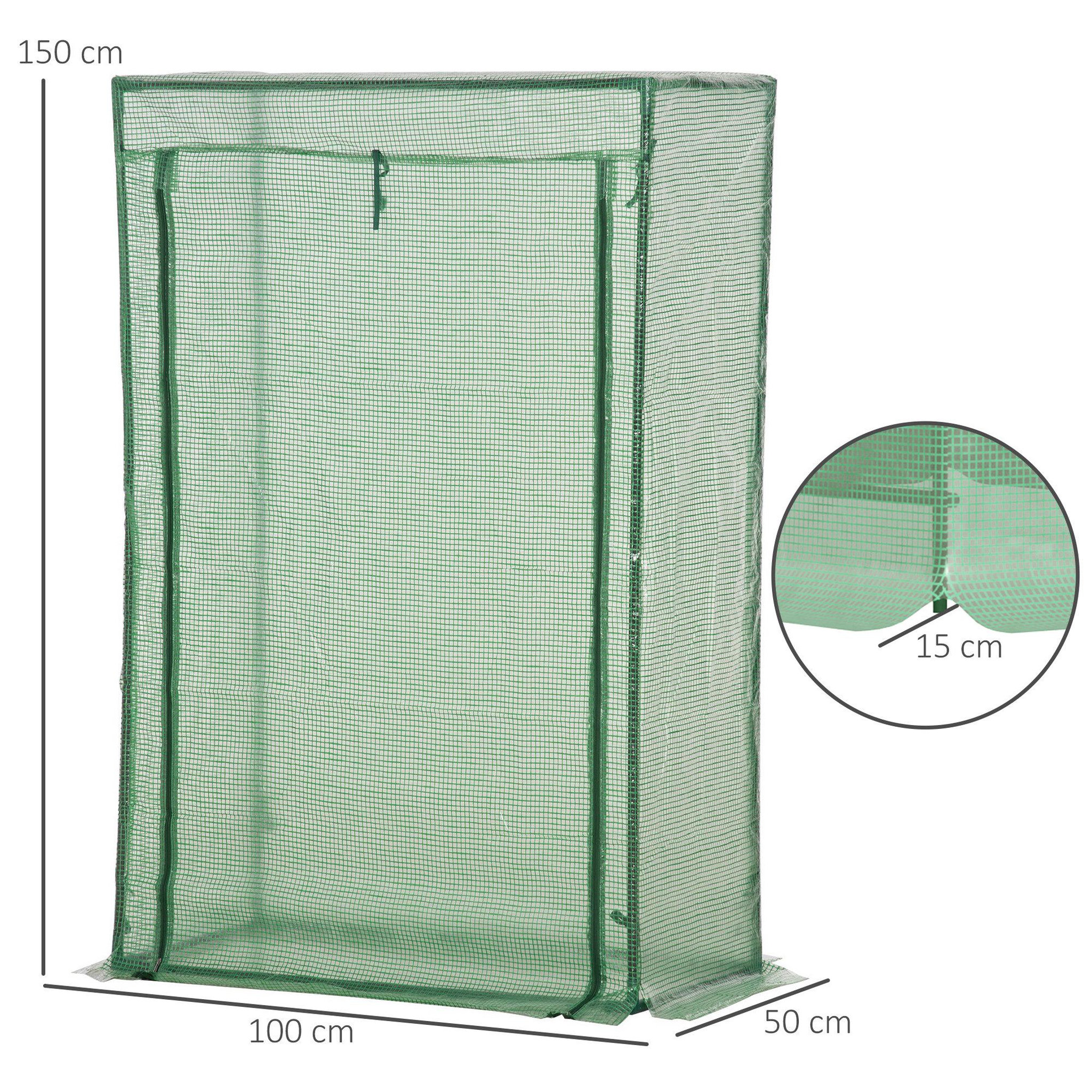 Voir la diapositive 3 : OUTSUNNY Serre de jardin serre à tomates porte zippée déroulante - 1x0,5x1,5m - acier PVC vert