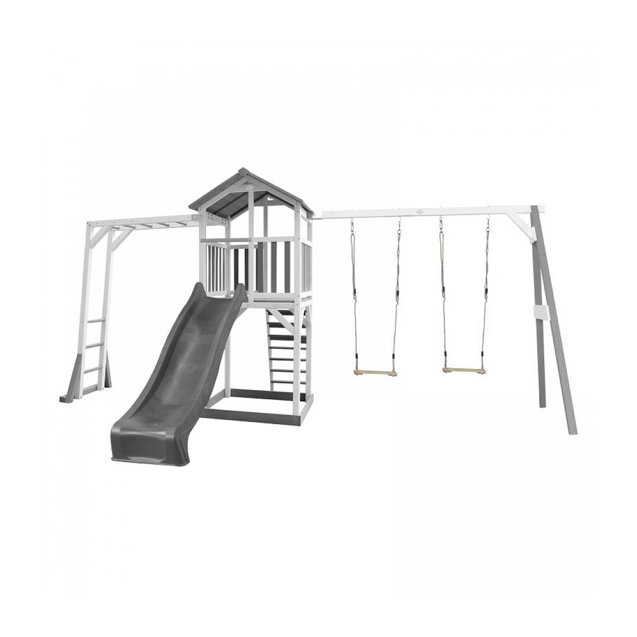 Axi House AXI Structure de jeu Beach Tower Blanc Gris avec cadre d'escalade et 2 balancoires et toboggan Gris