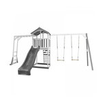Axi House AXI Structure de jeu Beach Tower Blanc Gris avec cadre d'escalade et 2 balancoires et toboggan Gris