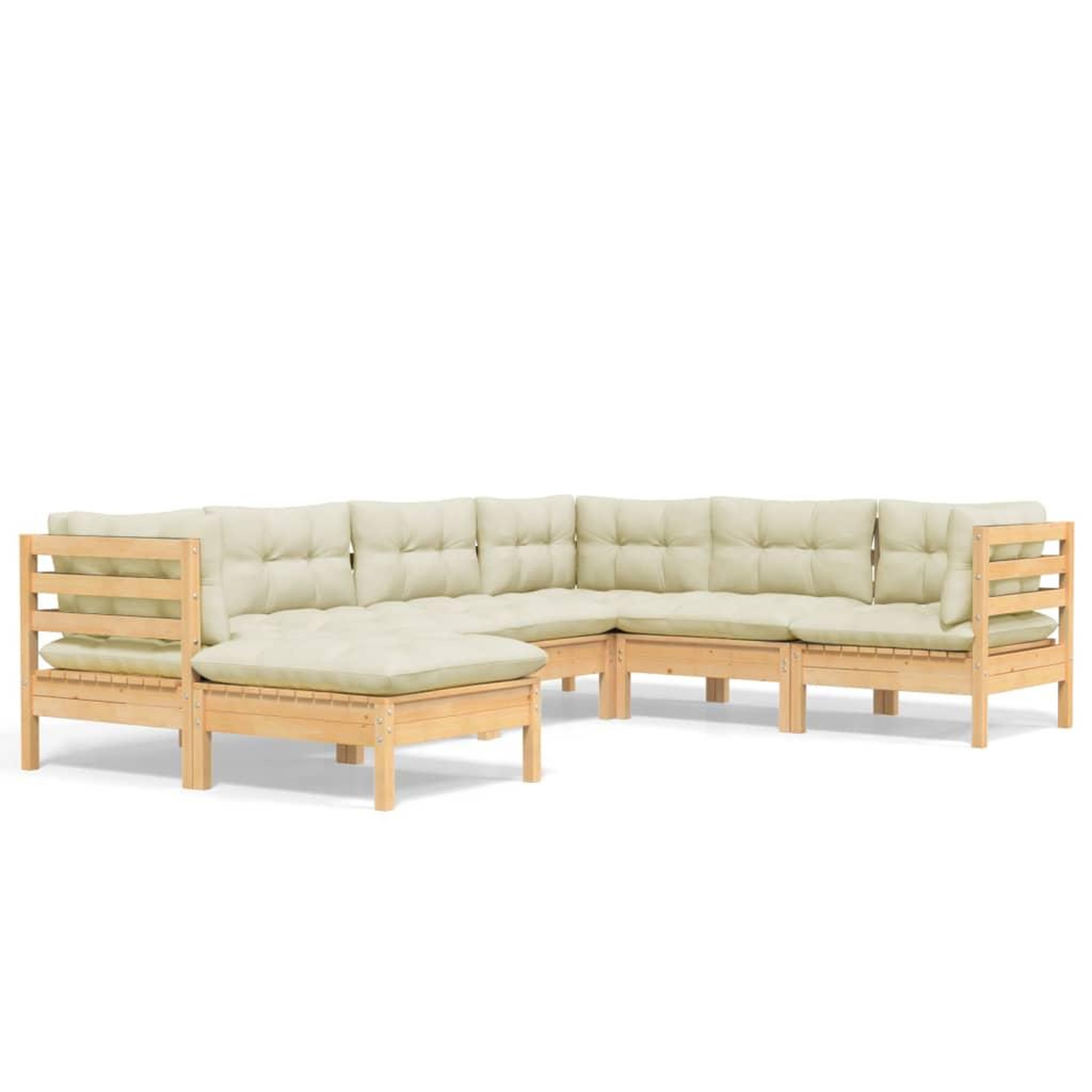 Voir la diapositive 2 : VIDAXL Salon de jardin 7 pcs avec coussins creme bois de pin massif