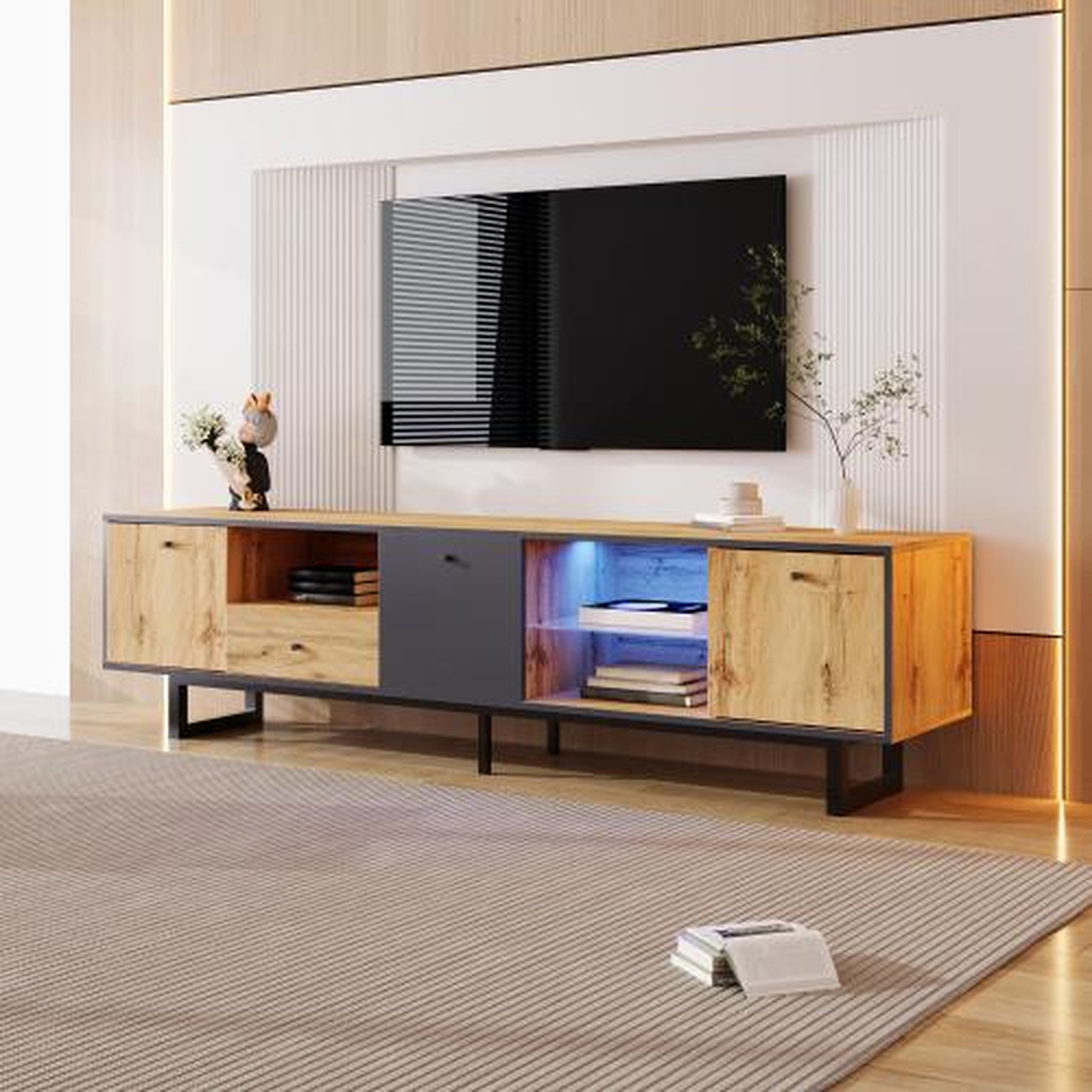 Voir la diapositive 4 : MERAX Meuble tv naturel 190 cm led panneau de particules