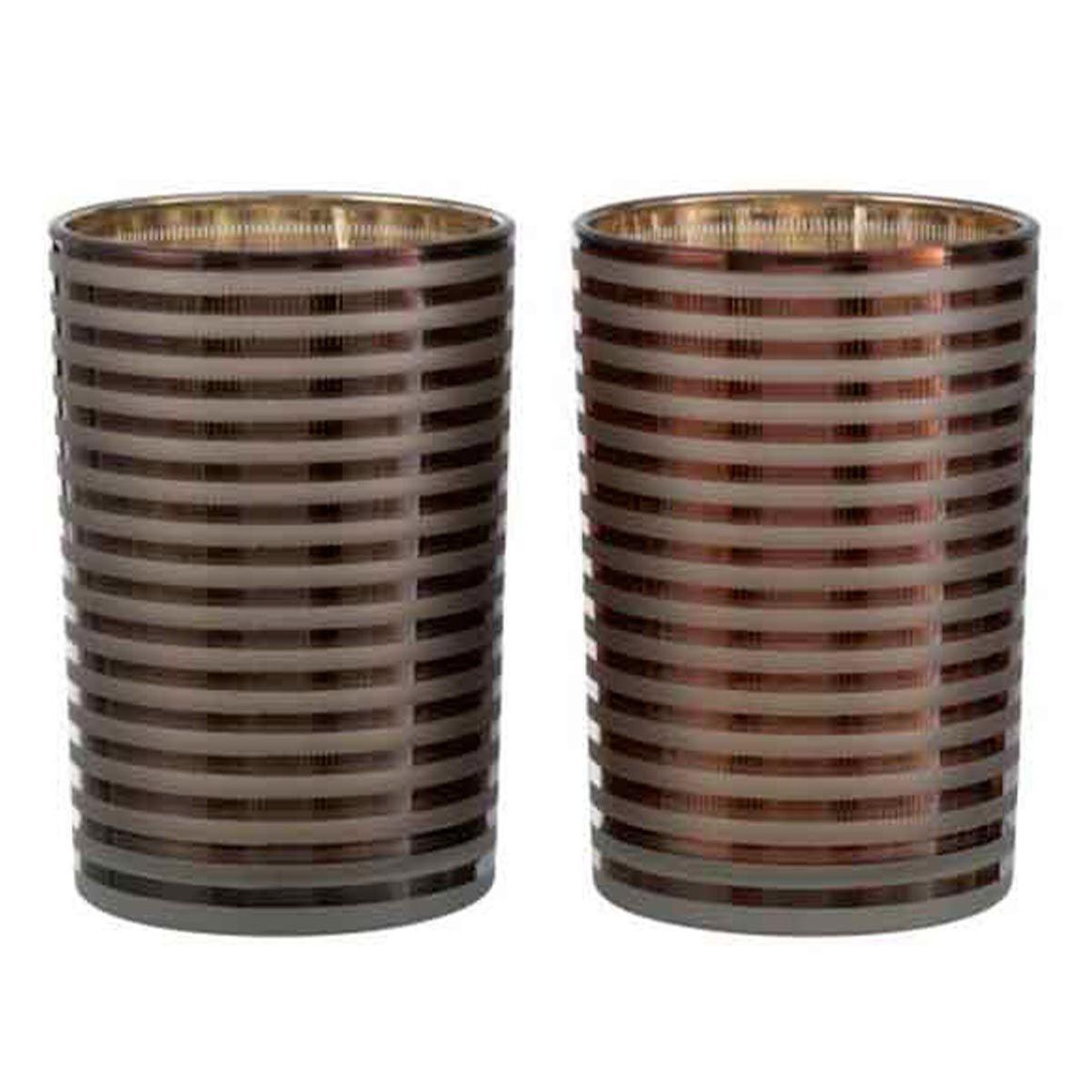 Voir la diapositive 1 : J-LINE Lot de 2 Photophores  Verre Rayé  18cm Marron