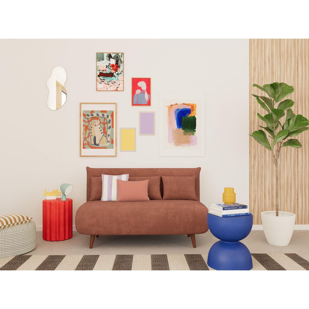 BEST MOBILIER Lumi - banquette convertible clic-clac 2 places en velours côtelé