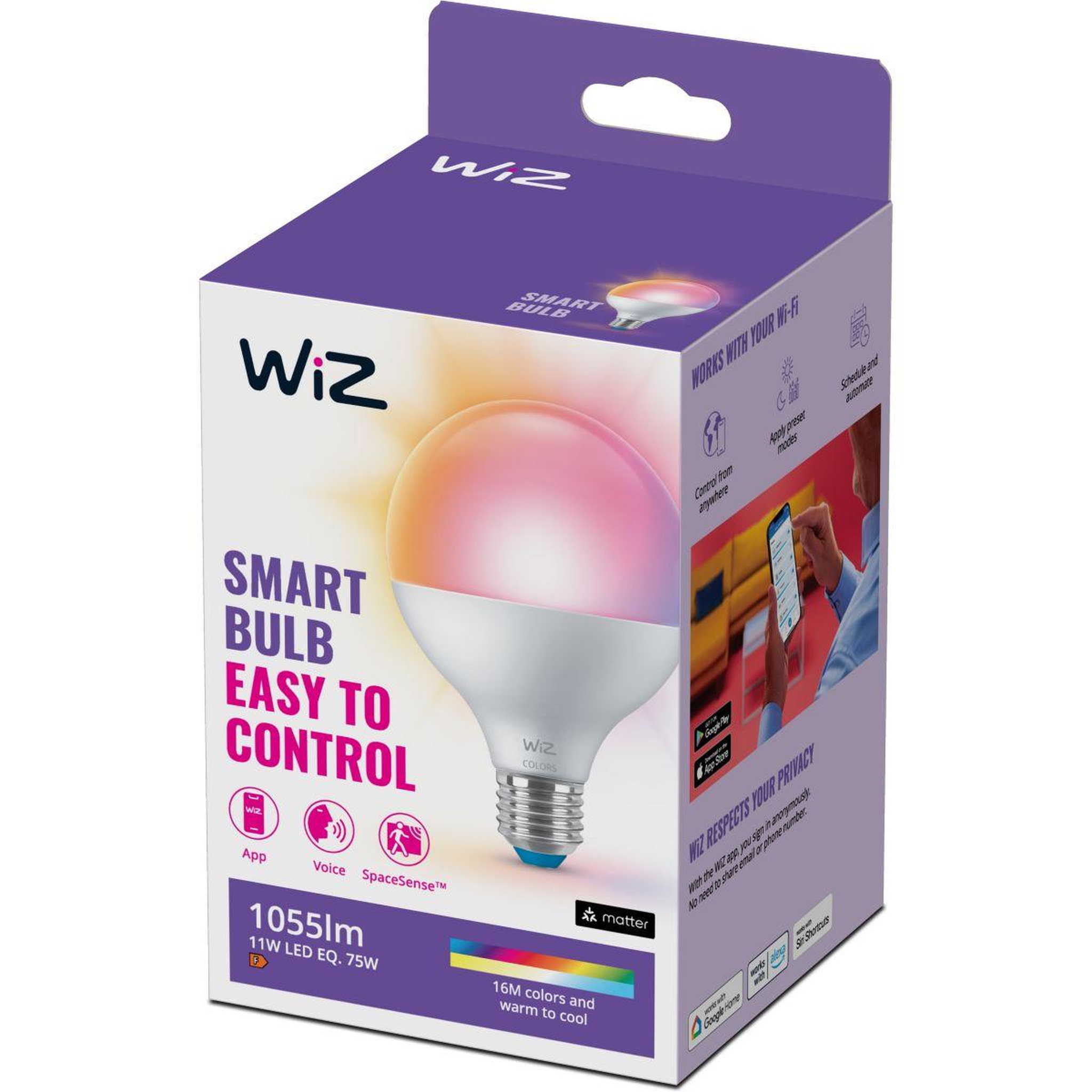 WIZ Ampoule LED connectée Couleur E27 G95 Globe 75W