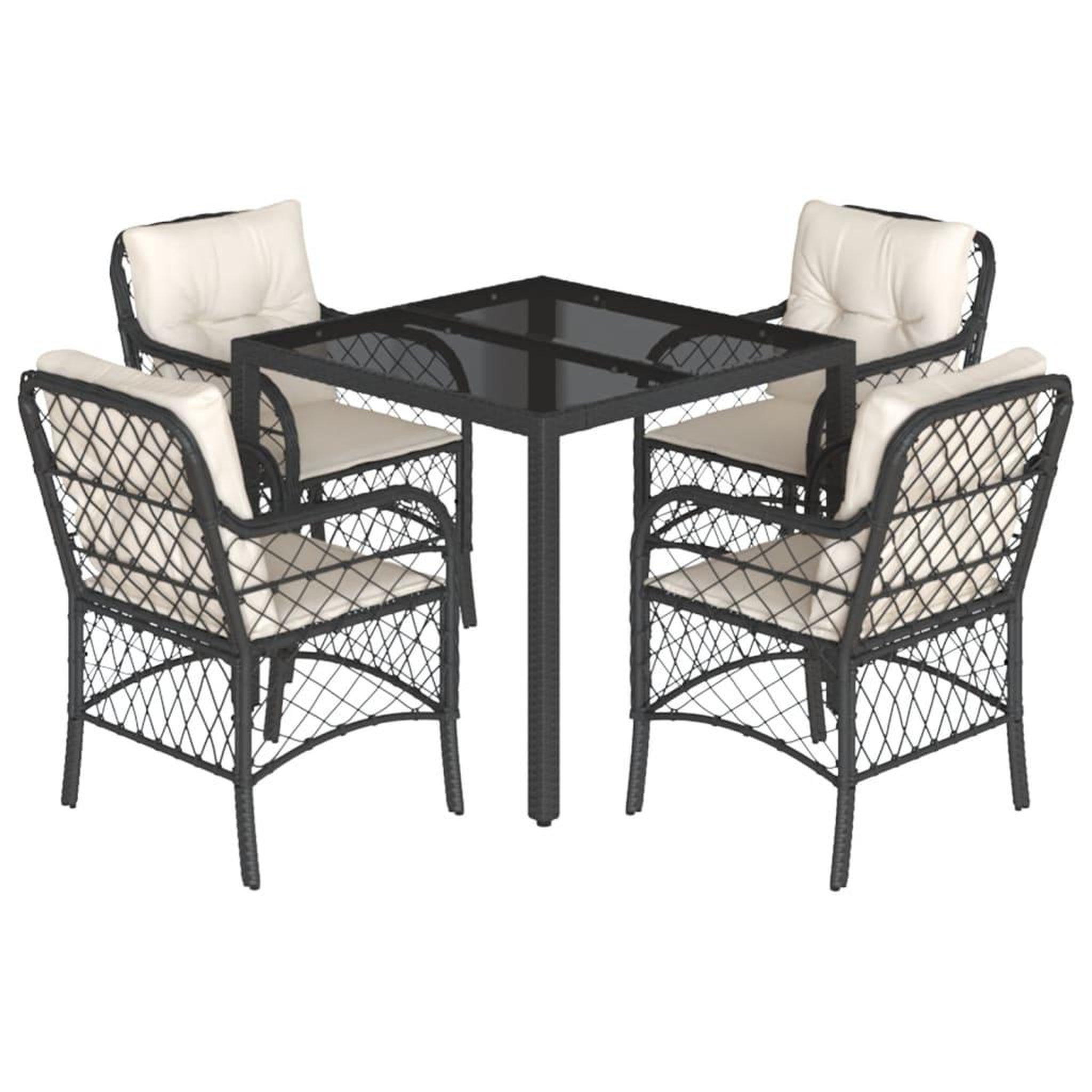 Voir la diapositive 2 : VIDAXL Ensemble a manger de jardin coussins 5pcs Noir Resine tressee