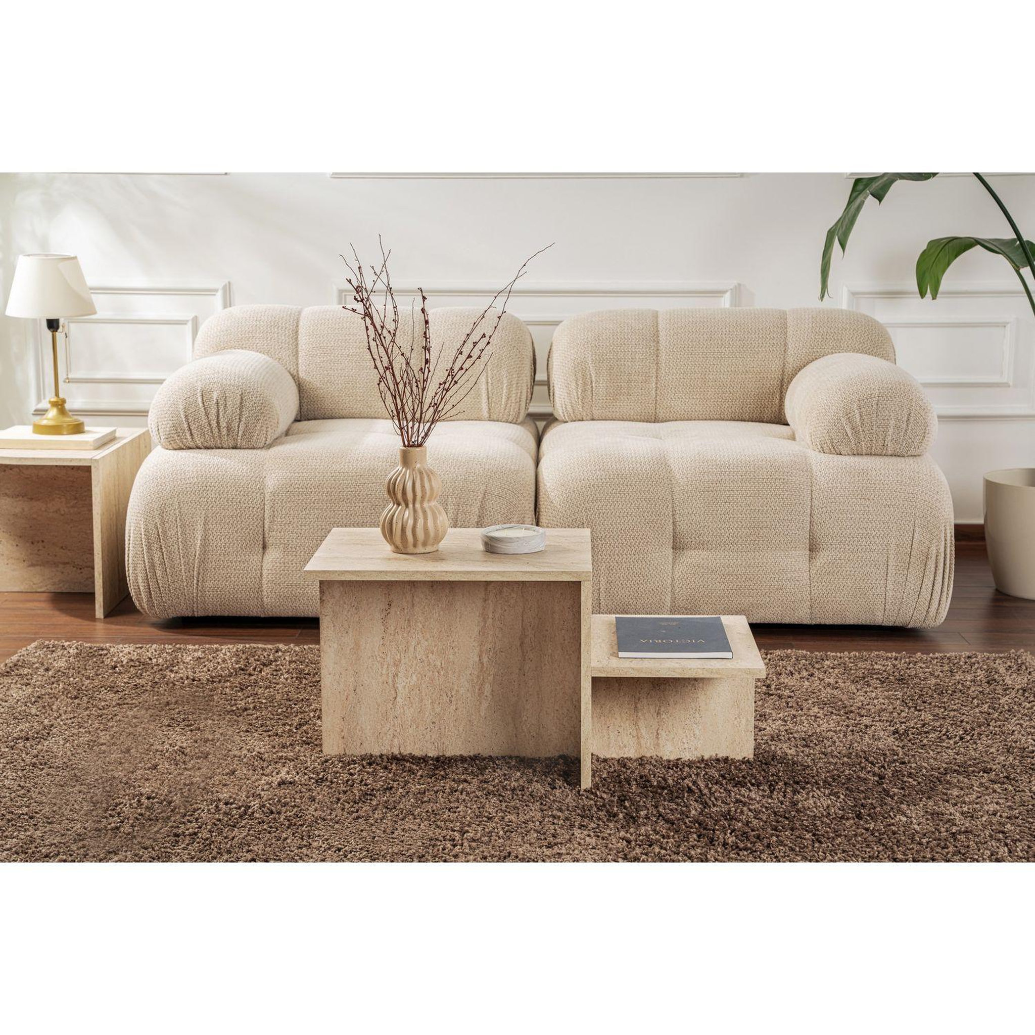 Voir la diapositive 2 : TOILINUX Table basse effet travertin harmony - beige