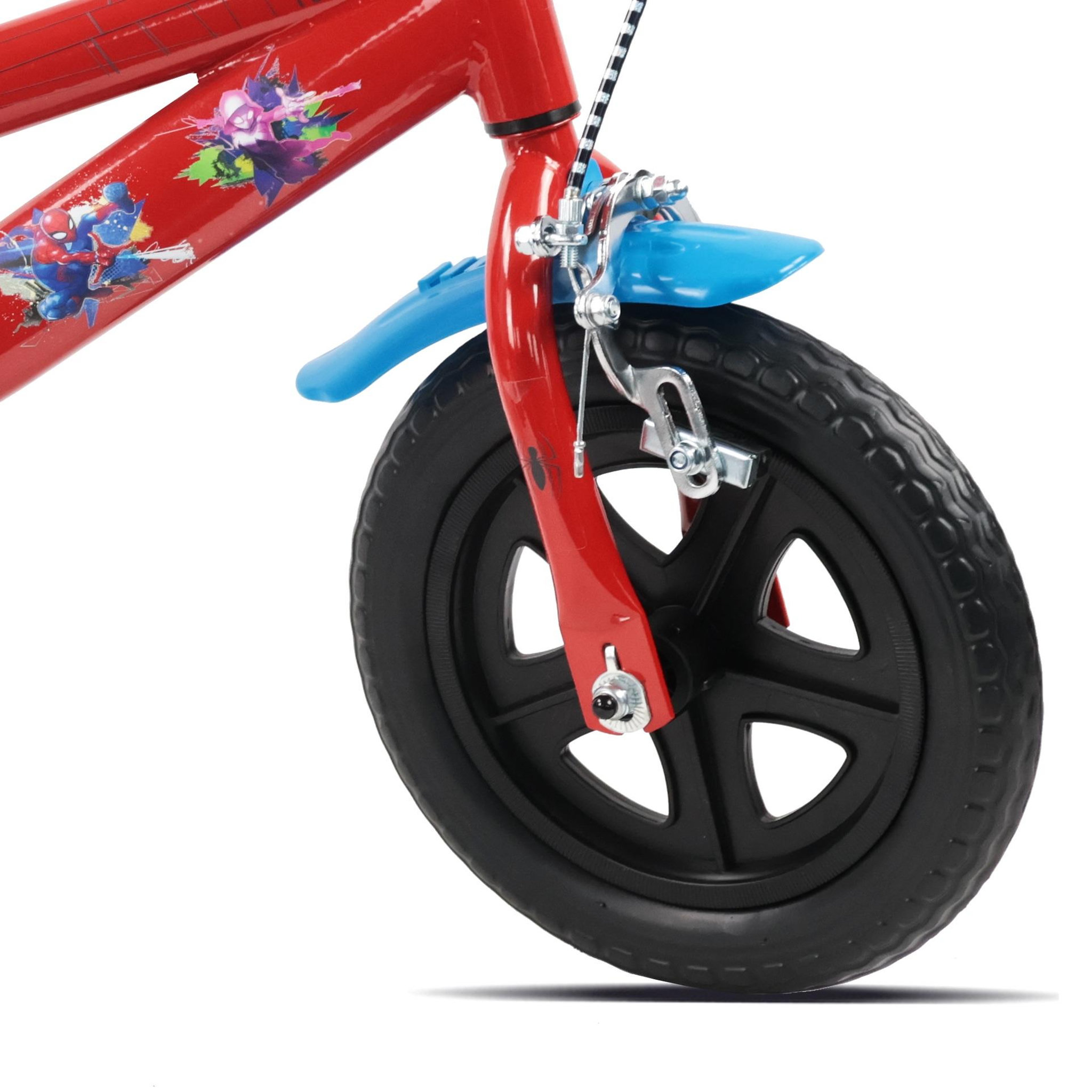 Voir la diapositive 3 : Spiderman Vélo enfant 10'' spiderman avec 1 frein, plaque avant décorative , bidon arrière, stabilisateurs & pneus increuvables