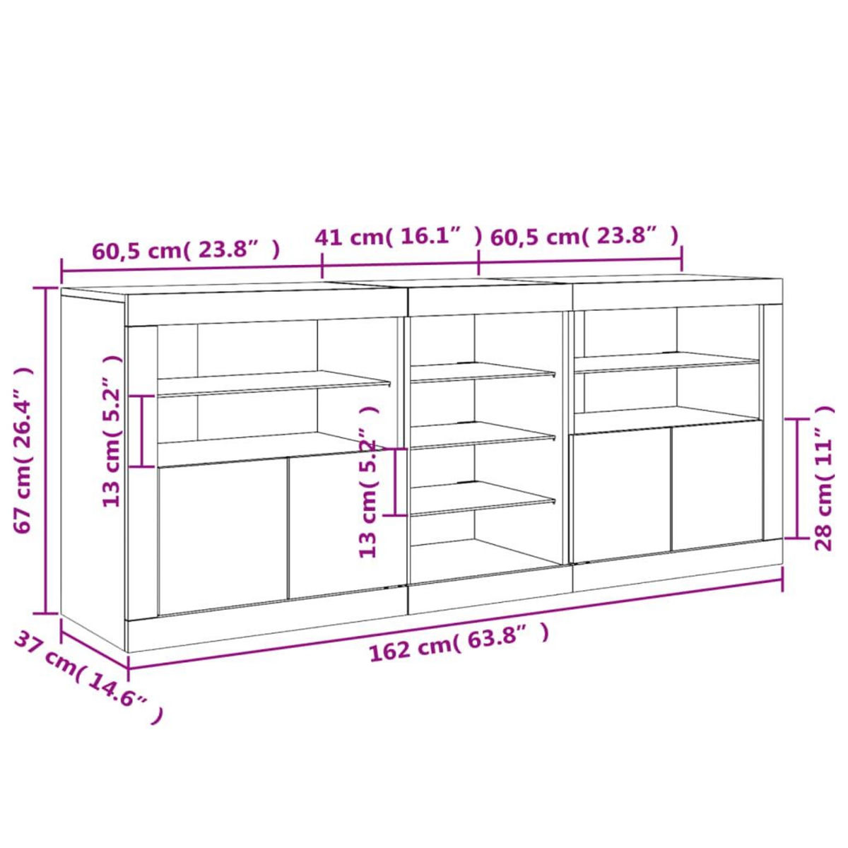 VIDAXL Buffet avec lumieres LED chene sonoma 162x37x67 cm