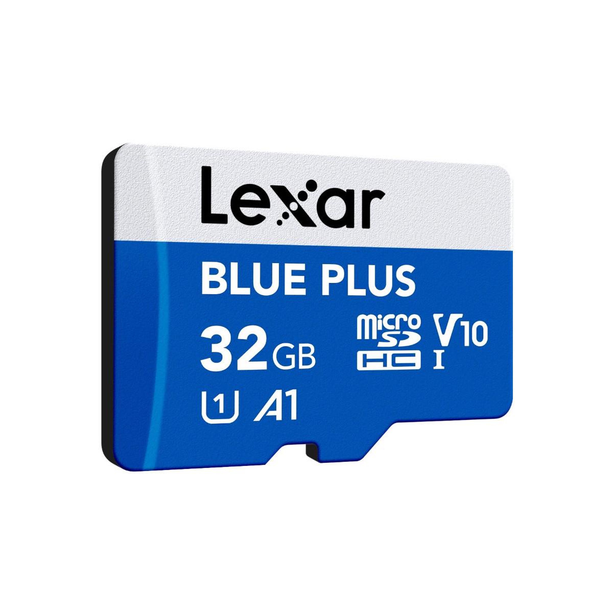 Voir la diapositive 2 : Lexar Lexar blue plus 32 go microsdhc uhs-i (jusqu'à 100 mo/s lecture, 170 mo/s écriture) ipx7, adaptateur sd inclus