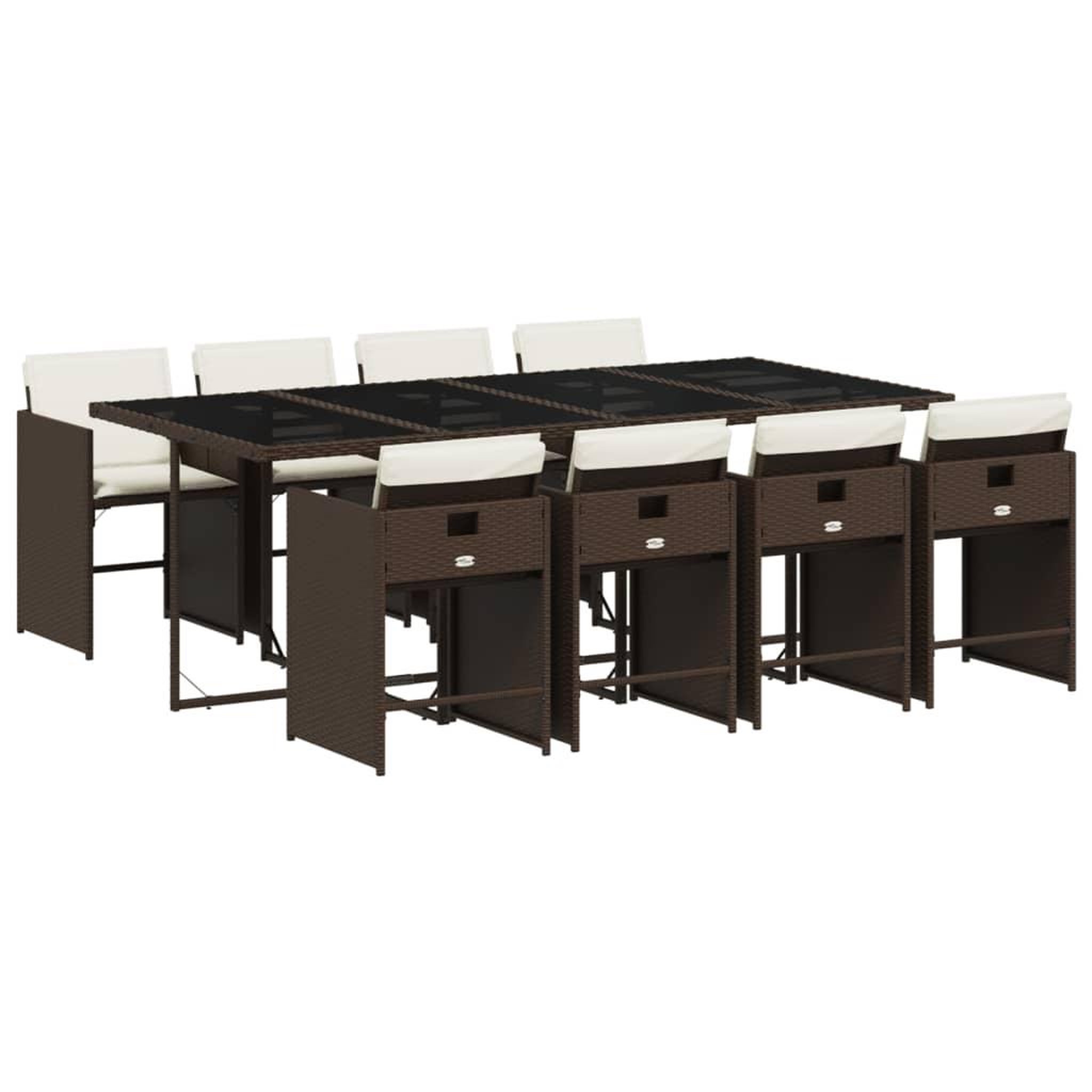 Voir la diapositive 2 : VIDAXL Ensemble a manger de jardin et coussins 9 pcs marron poly rotin