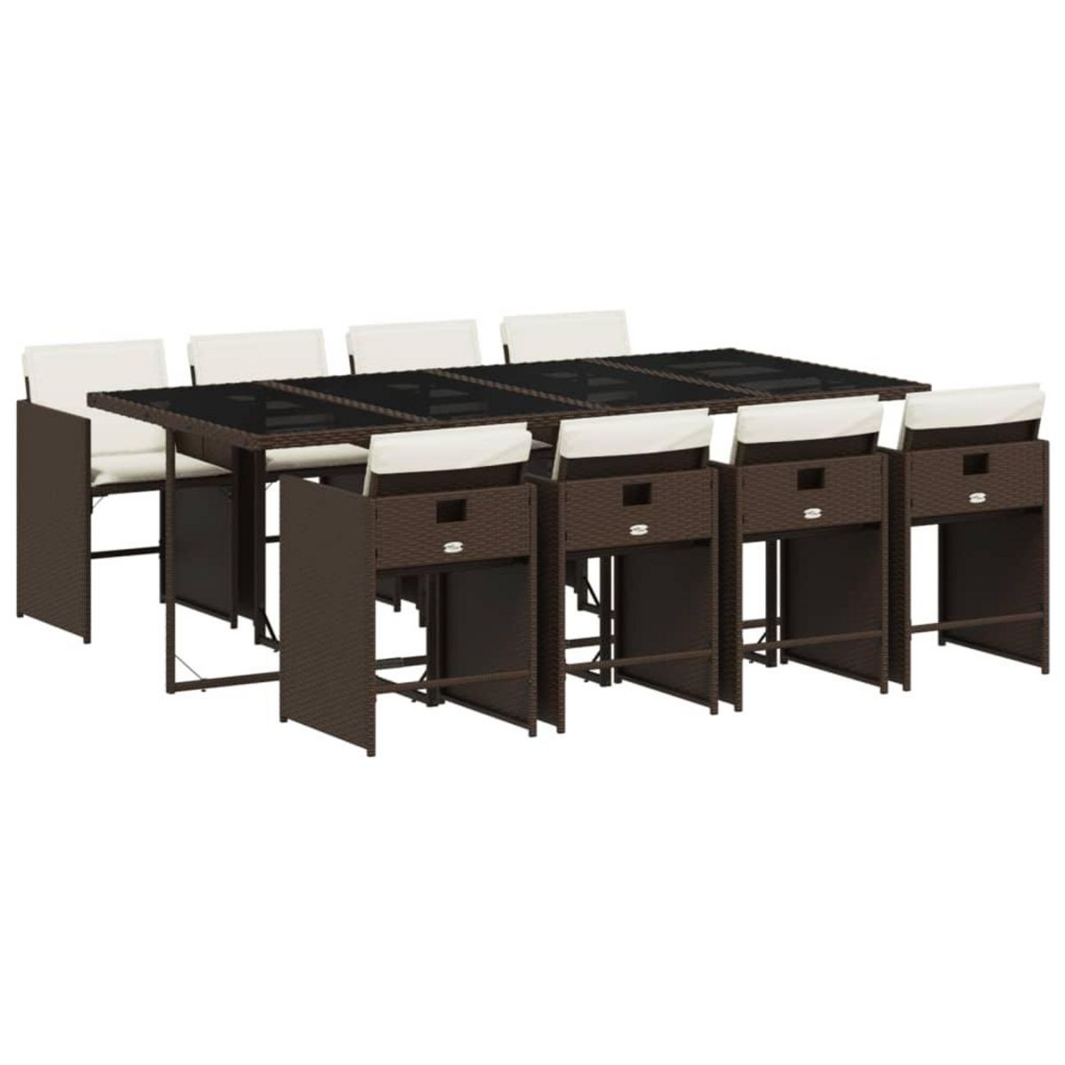 VIDAXL Ensemble a manger de jardin et coussins 9 pcs marron poly rotin