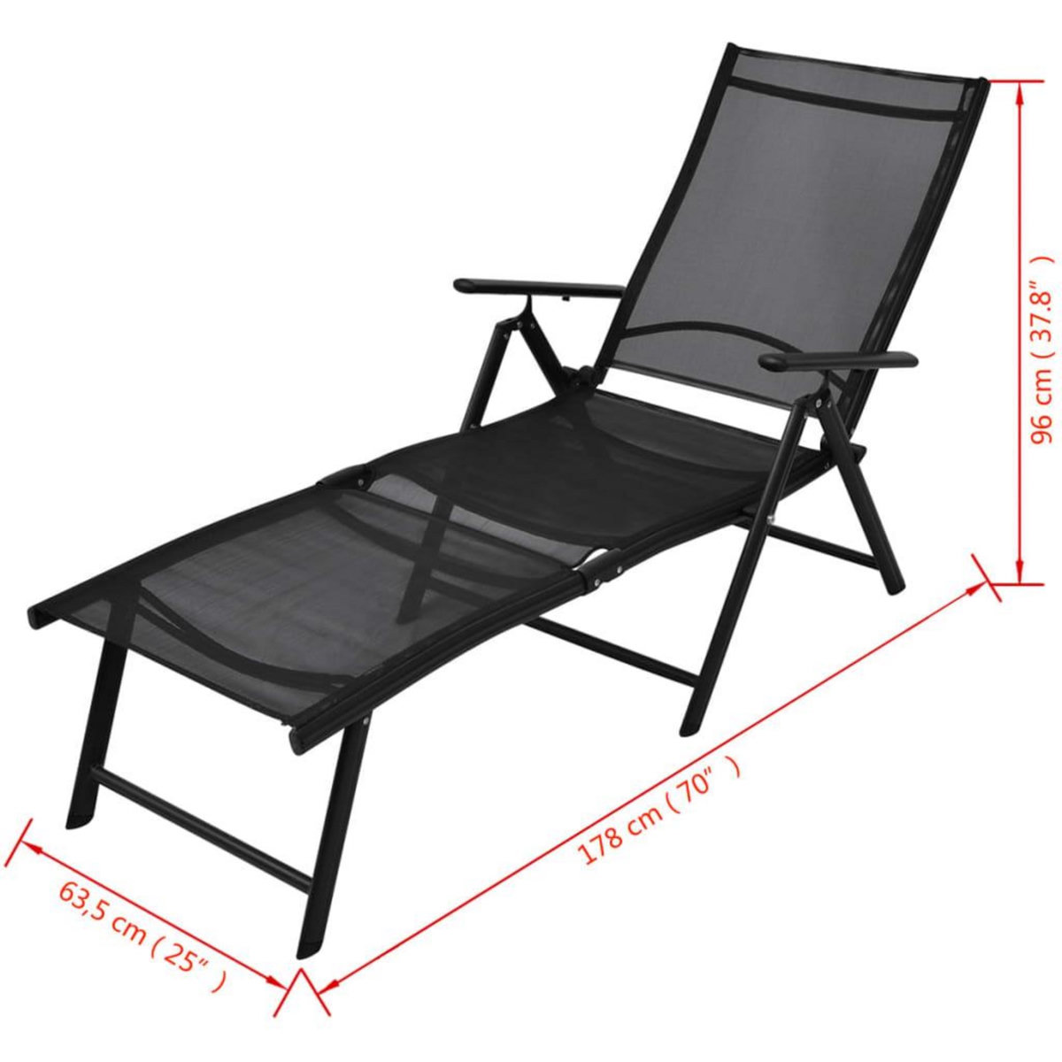 VIDAXL Chaise longue pliable Aluminium Noir