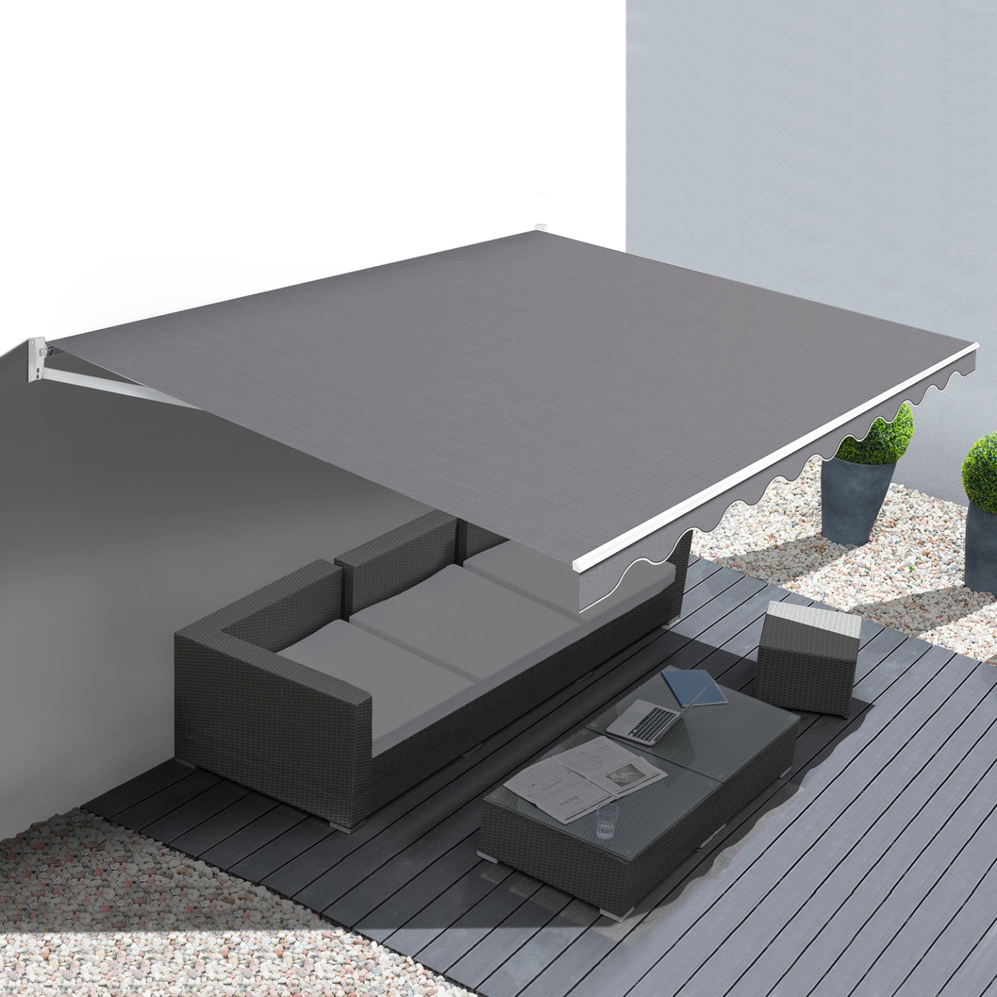 Voir la diapositive 2 : ID MARKET Store banne manuel 3,80x3 m gris anthracite