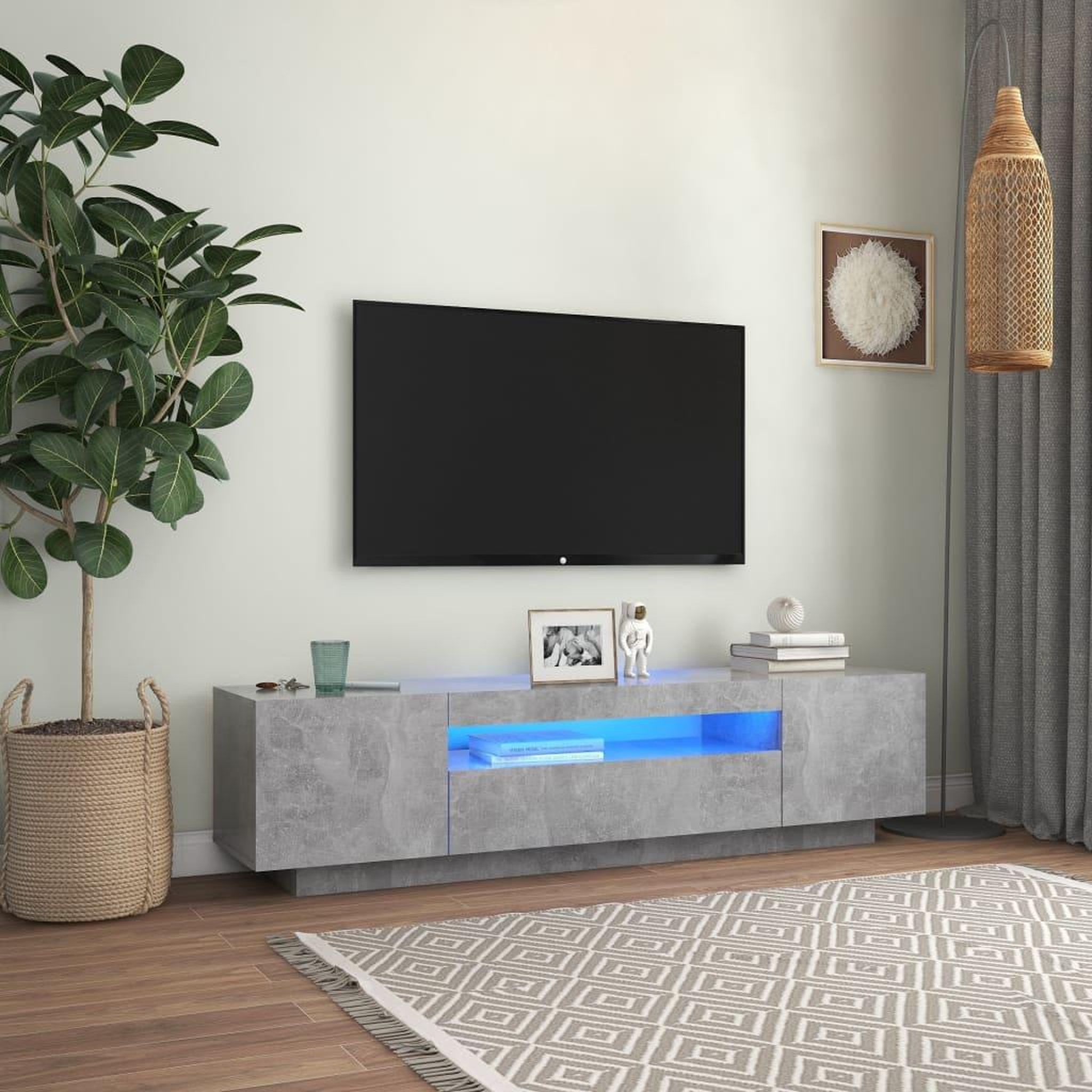 Voir la diapositive 1 : VIDAXL Meuble TV avec lumieres LED gris beton 160x35x40 cm