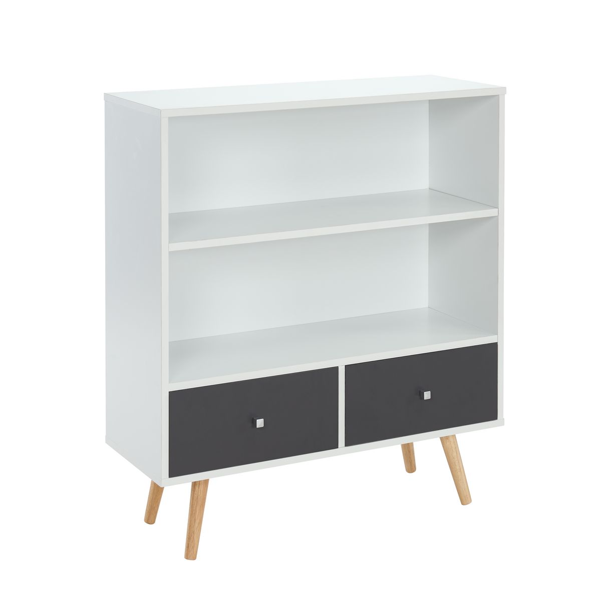 Bibliothèque 2 tiroirs pieds bois massif L80cm MALMO