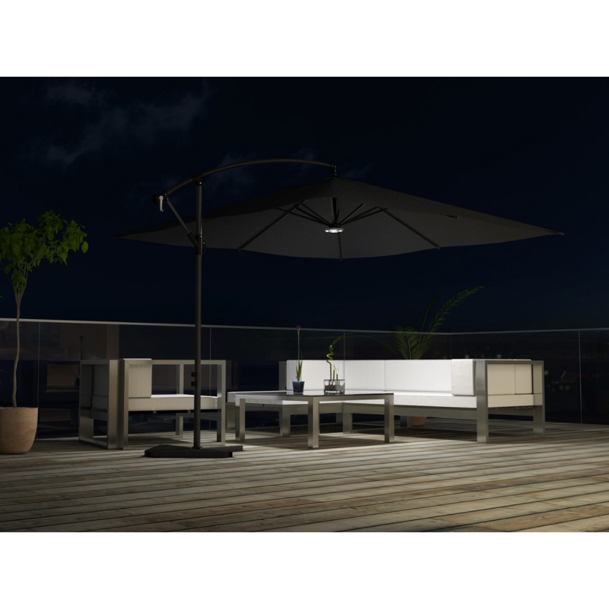 Voir la diapositive 5 : CONCEPT USINE Parasol gris déporté carré 3 x 3 m led solenzara
