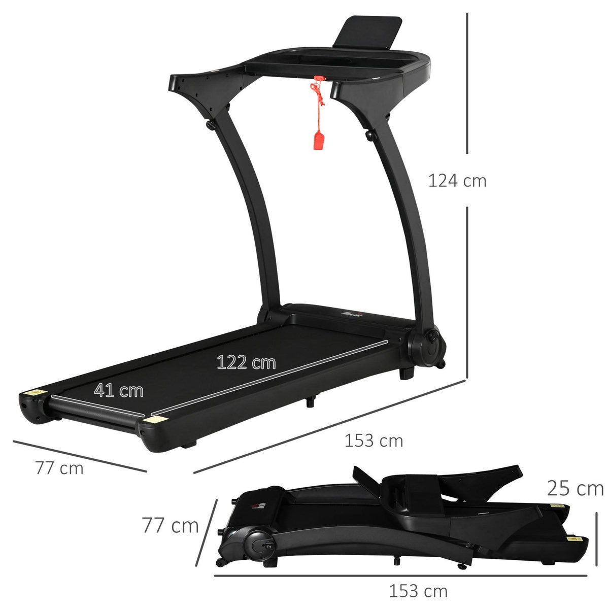 HOMCOM Tapis de course électrique pliable 1-14Km/h 550W grand écran LED multifonction 12 programmes clé sécurité acier ABS noir