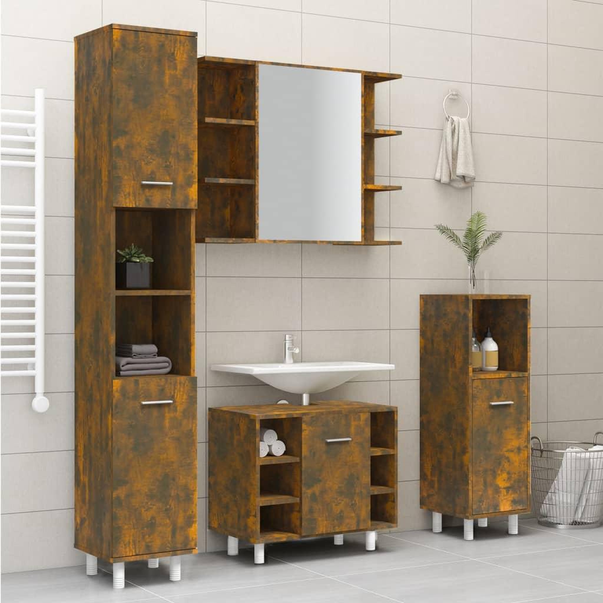 Voir la diapositive 3 : VIDAXL Armoire de bain Chene fume 30x30x179 cm Bois d'ingenierie