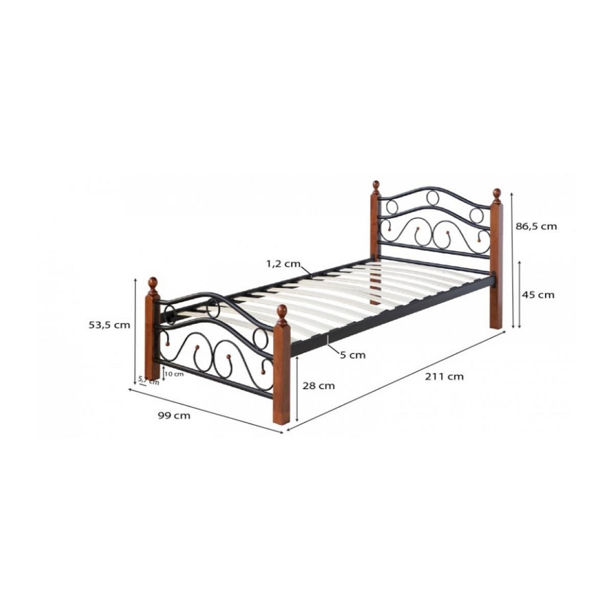 HomeStyle4U Lit simple Metallique 90x200 Noir et sommier a lattes