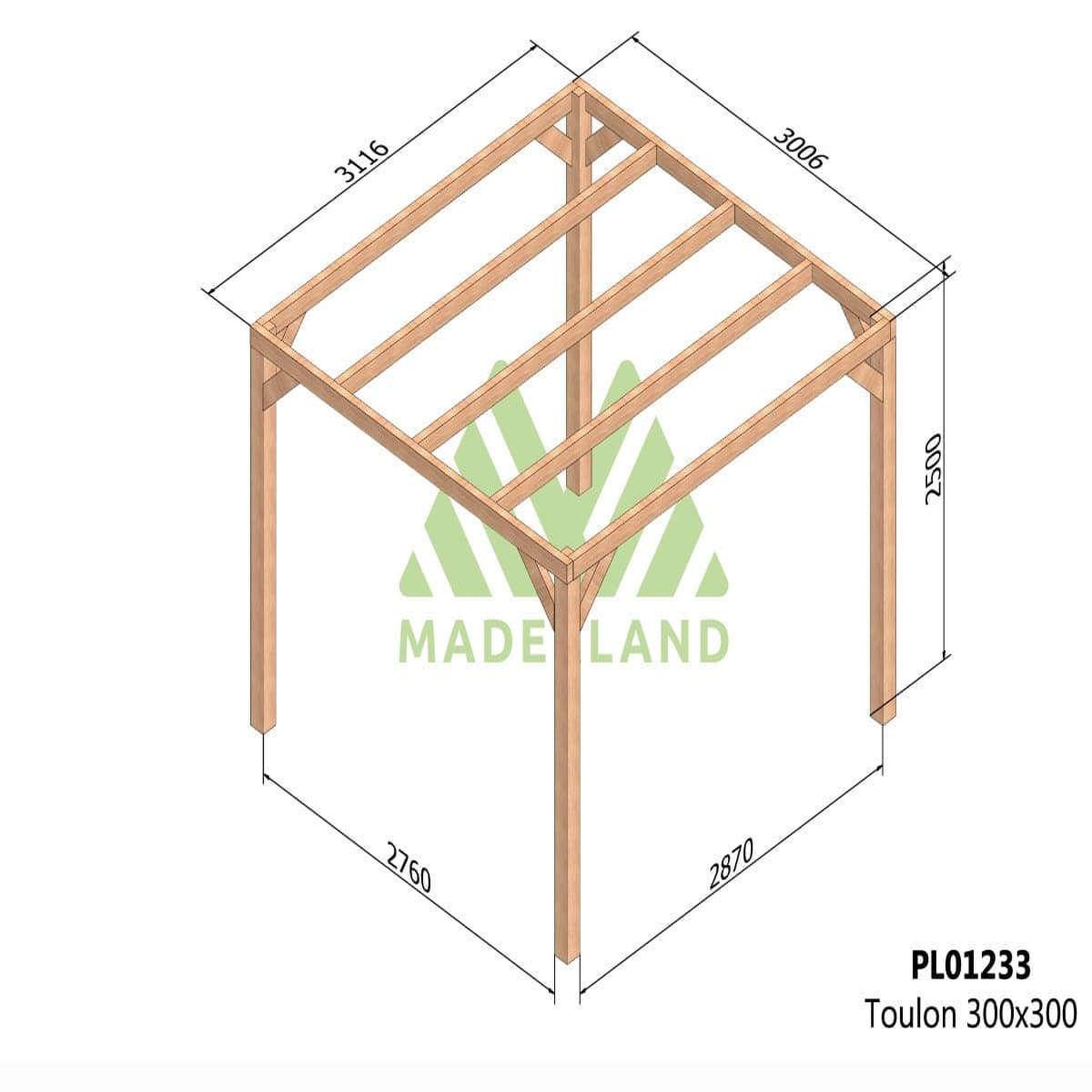 JARDIDECO Pergola en bois lamellé-collé toulon 300 x 300 cm - maderland