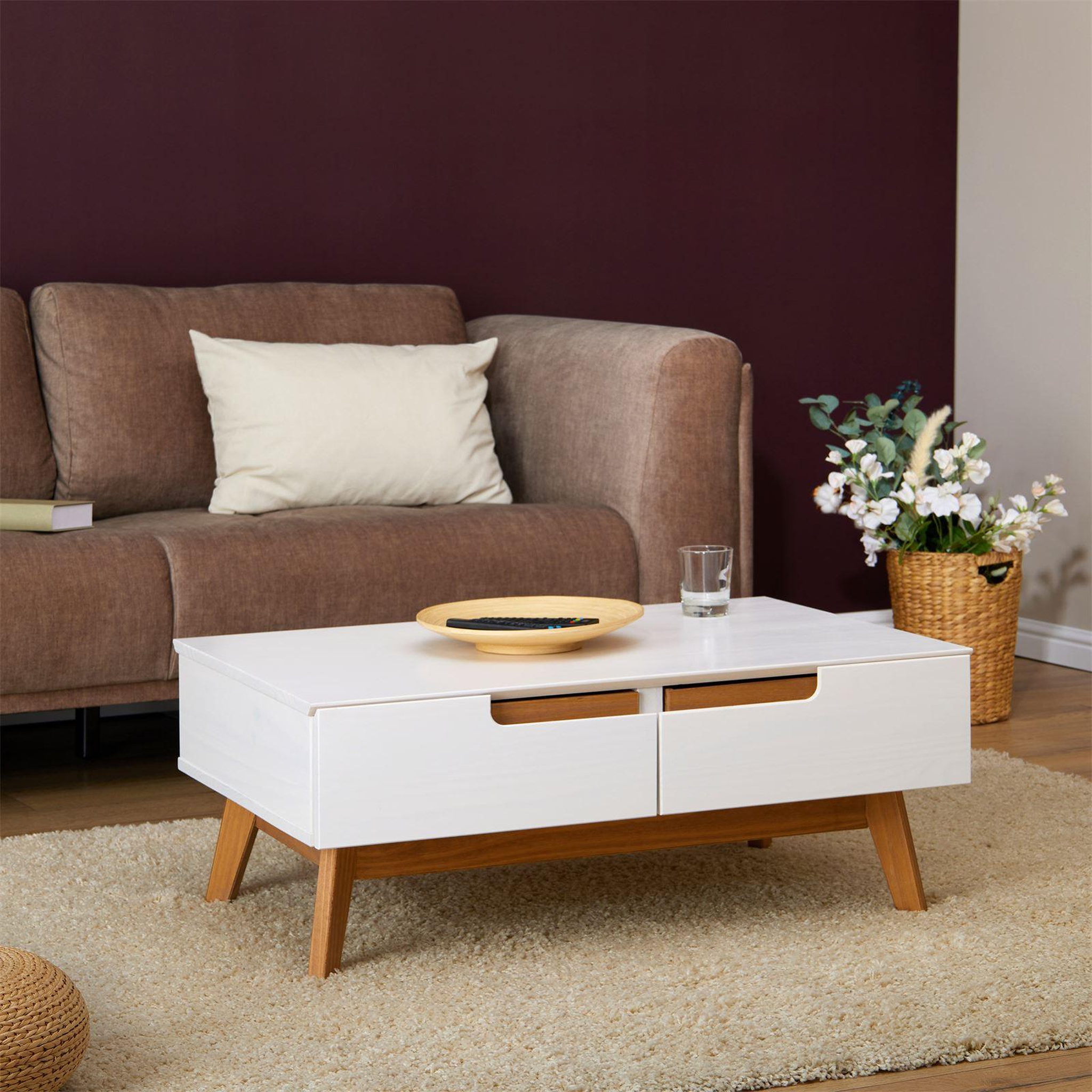 Voir la diapositive 2 : IDIMEX Table basse tibor, 2 tiroirs et 2 niches