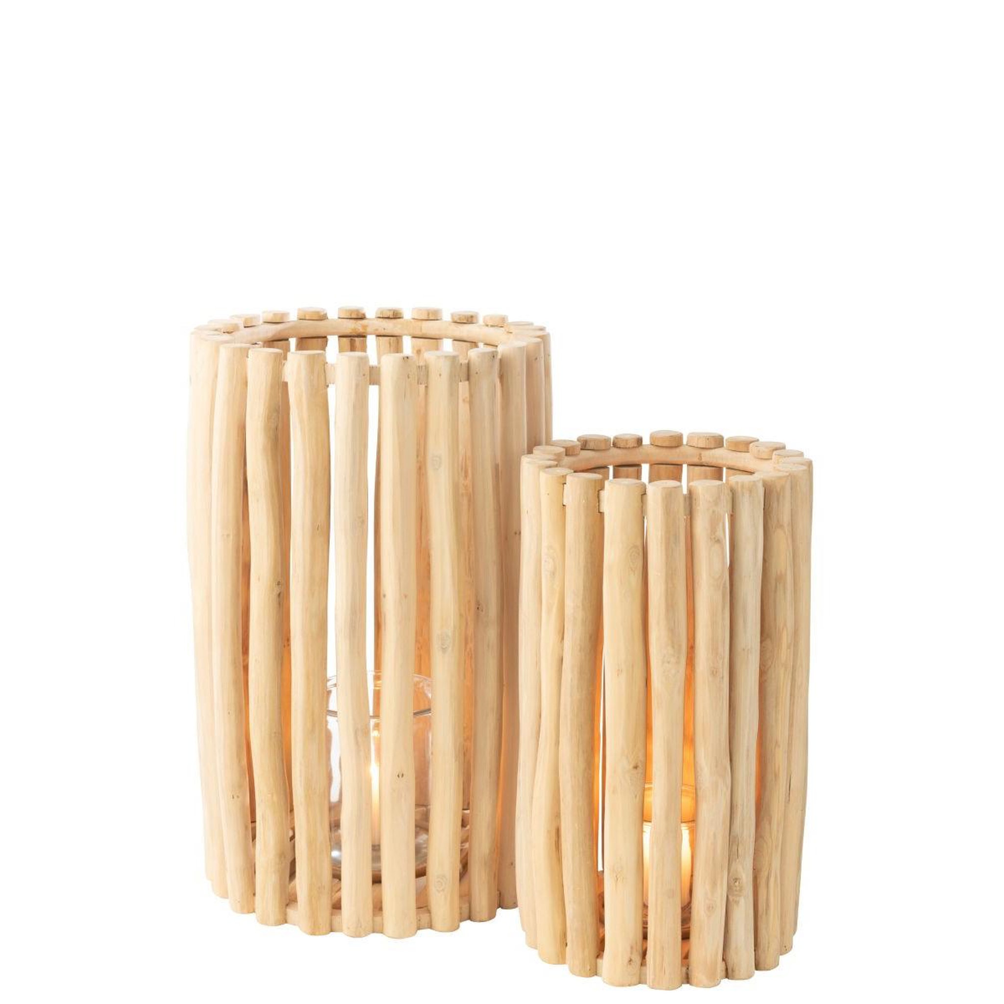 Voir la diapositive 3 : J-LINE Lot de 2 Lanternes en Teck  Myrtle  60cm Naturel