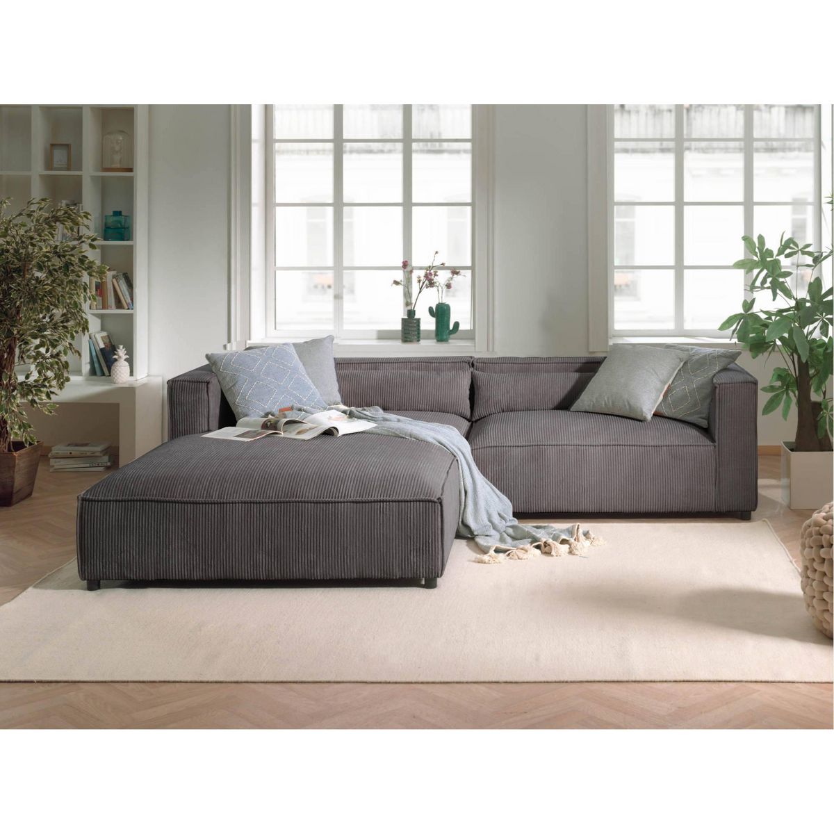 LISA DESIGN Ela - canapé d'angle gauche 4 places - en velours côtelé - style contemporain