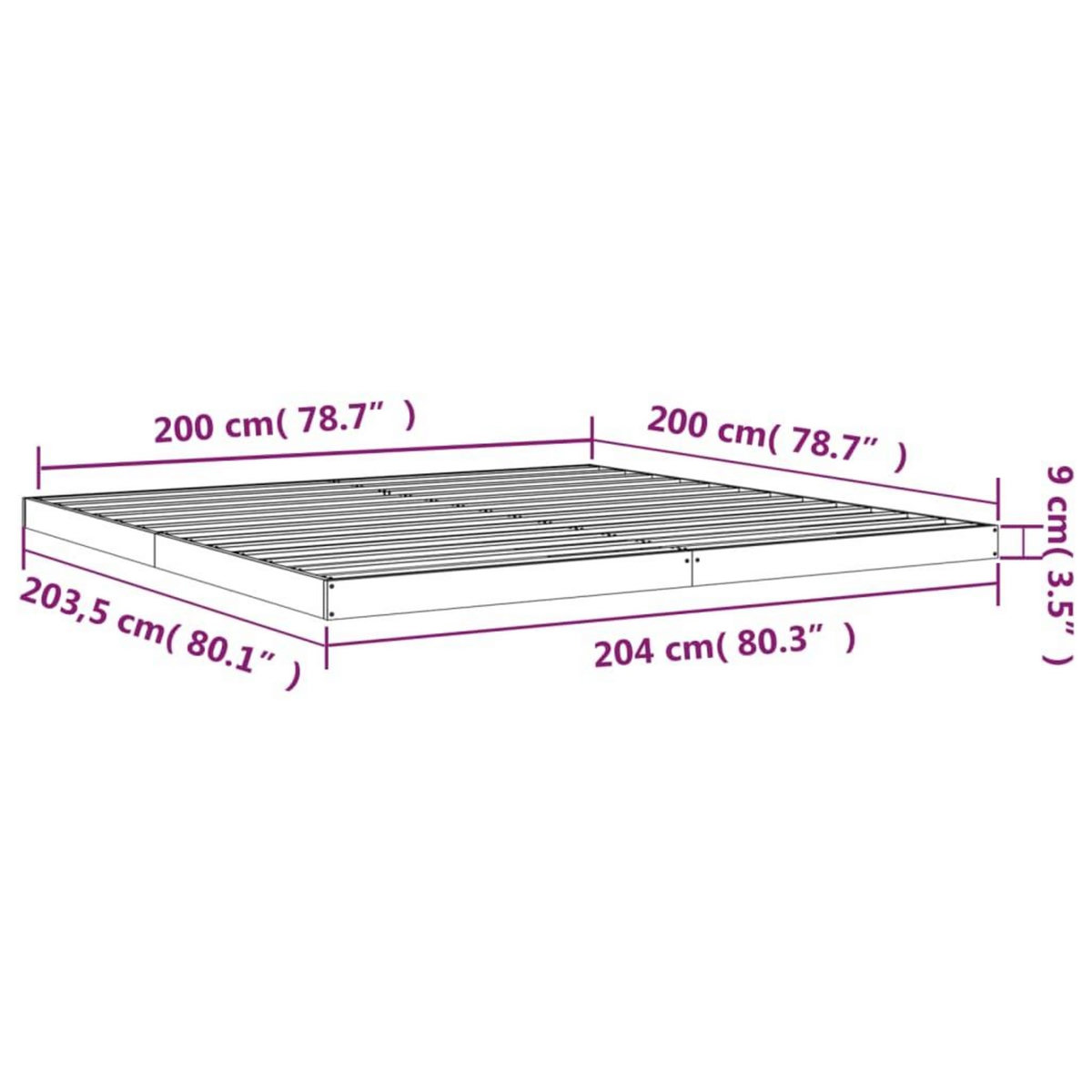 VIDAXL Cadre de lit sans matelas 200x200 cm bois massif de pin