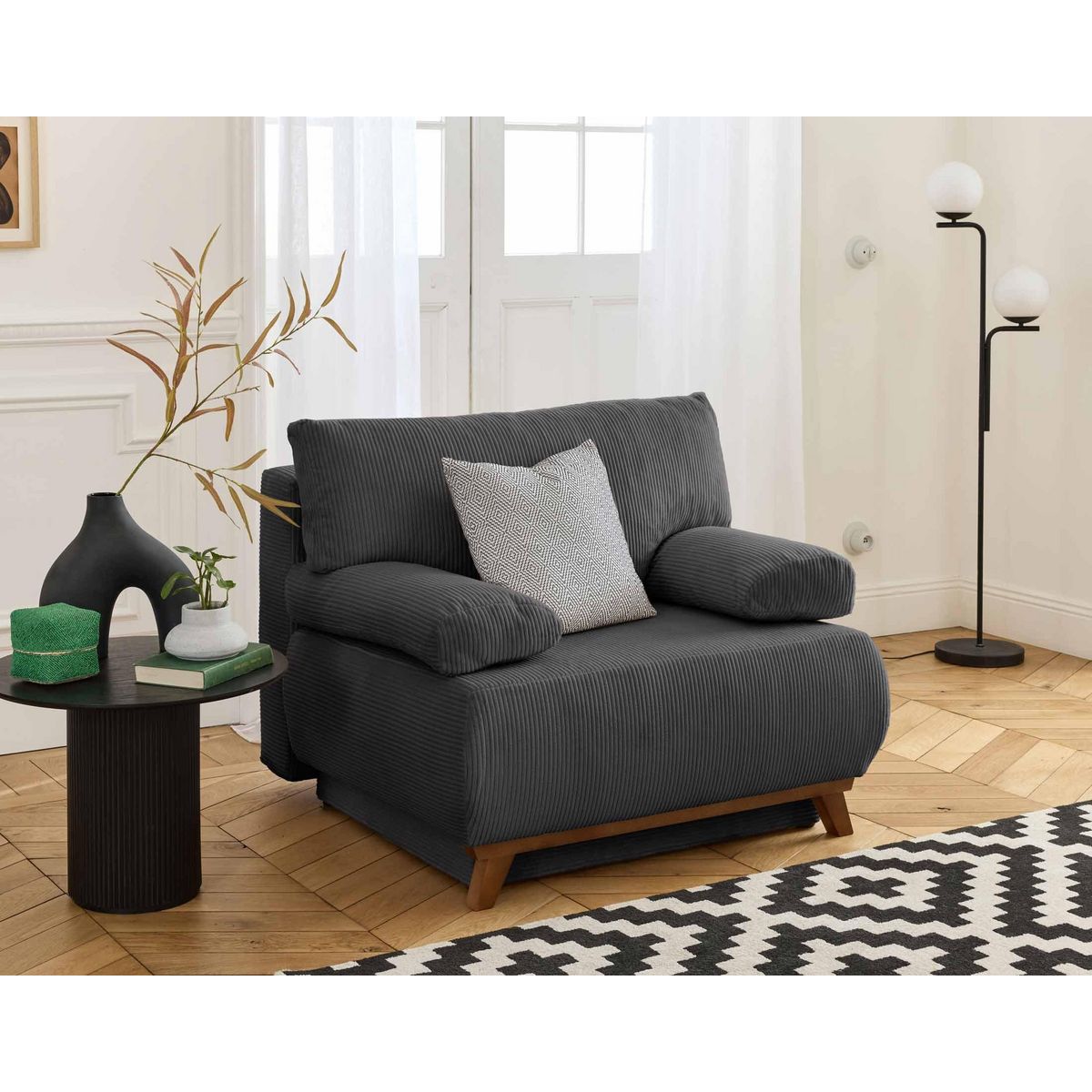 BEST MOBILIER Cristal - fauteuil - convertible avec coffre - en velours côtelé