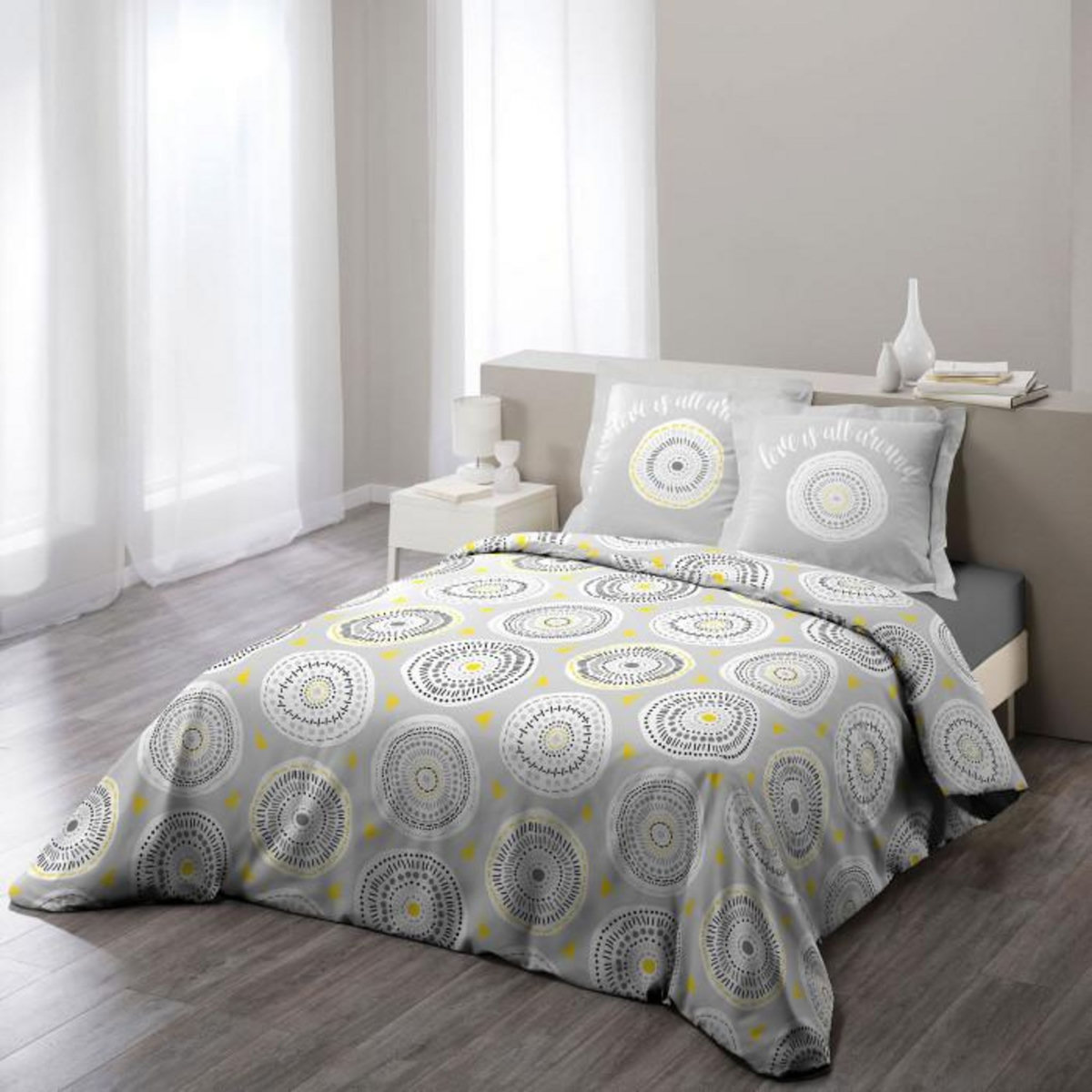 Paris Prix Parure de Lit 3 Pièces  Disco  240x220cm Jaune & Gris