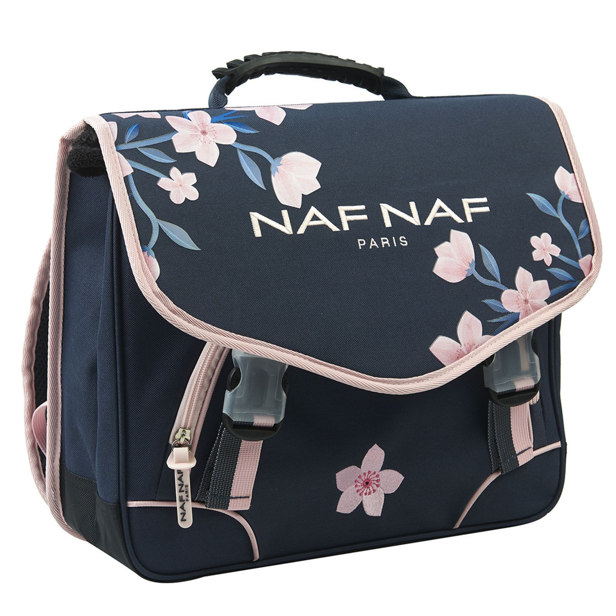 Naf Naf Cartable 38 cm CP/CE1/CE2 bleu motif fleurs roses