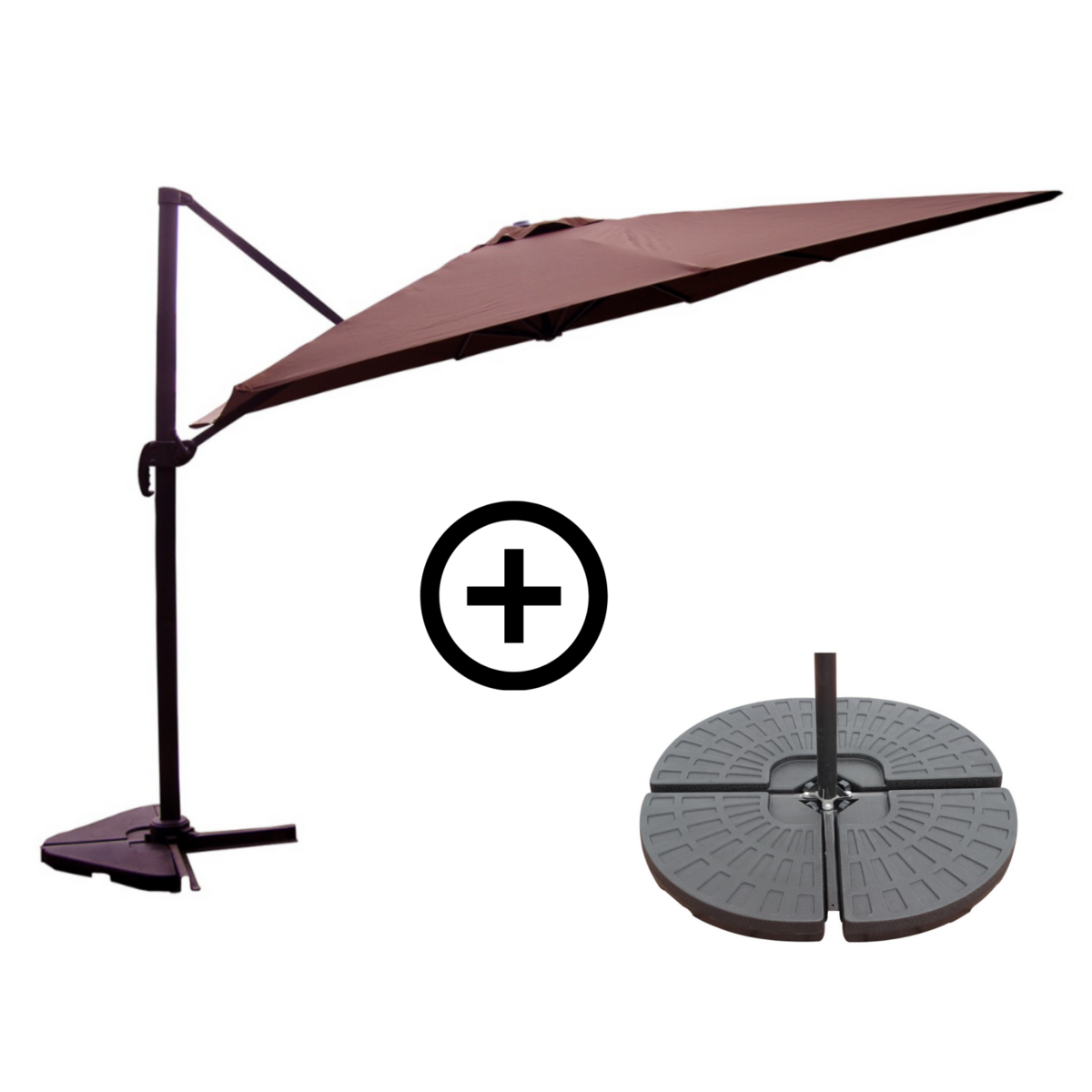 CONCEPT USINE Ensemble parasol marron 3x3m et 4 dalles à lester PALATINO