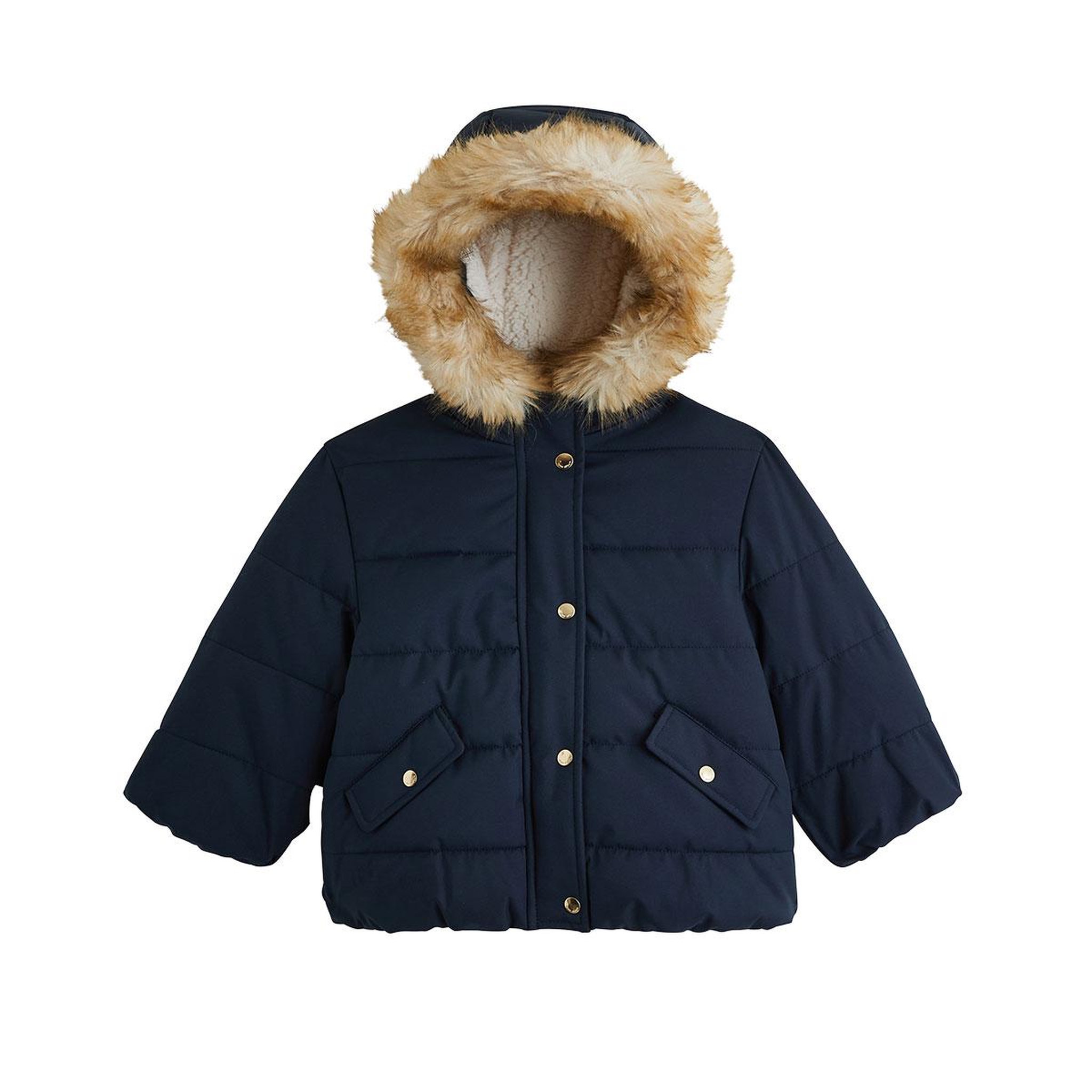PETIT BEGUIN Doudoune enfant imperméable doublée sherpa avec capuche Adèle. Coloris disponibles : Bleu