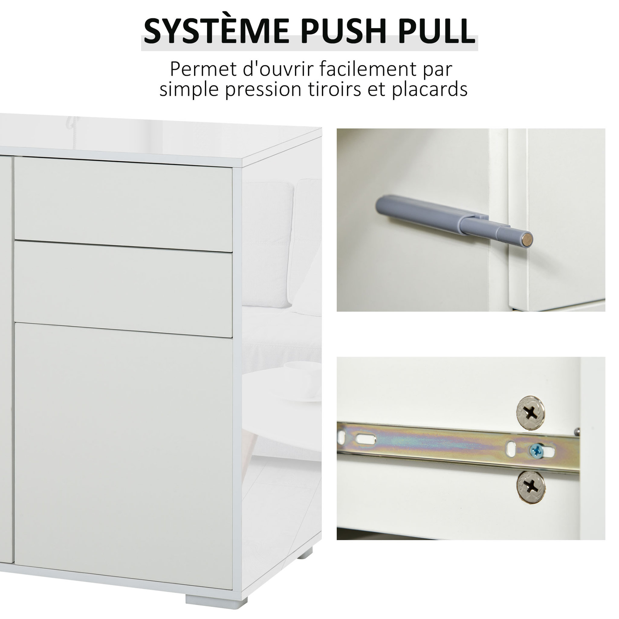 Voir la diapositive 6 : HOMCOM Commode buffet meuble de rangement 2 tiroirs 2 portes avec étagère 79 x 36 x 74 cm blanc