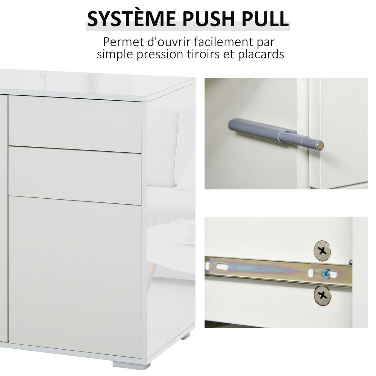 HOMCOM Commode buffet meuble de rangement 2 tiroirs 2 portes avec étagère 79 x 36 x 74 cm blanc