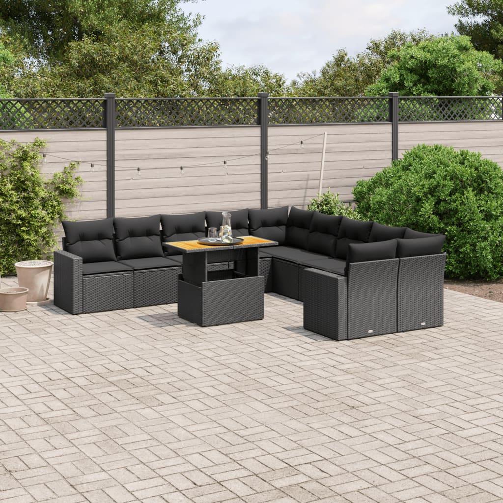 VIDAXL Salon de jardin 11 pcs avec coussins noir resine tressee