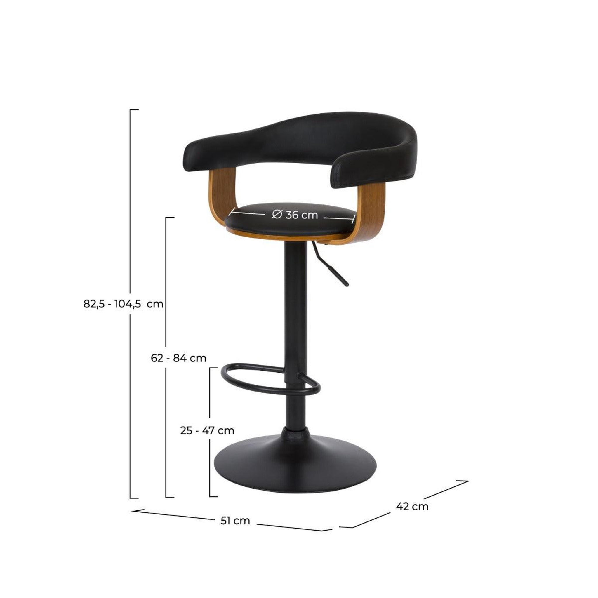 Voir la diapositive 4 : MAISON PAVANE Chaise de bar réglable 62/84 cm en cuir synthétique noir-harold