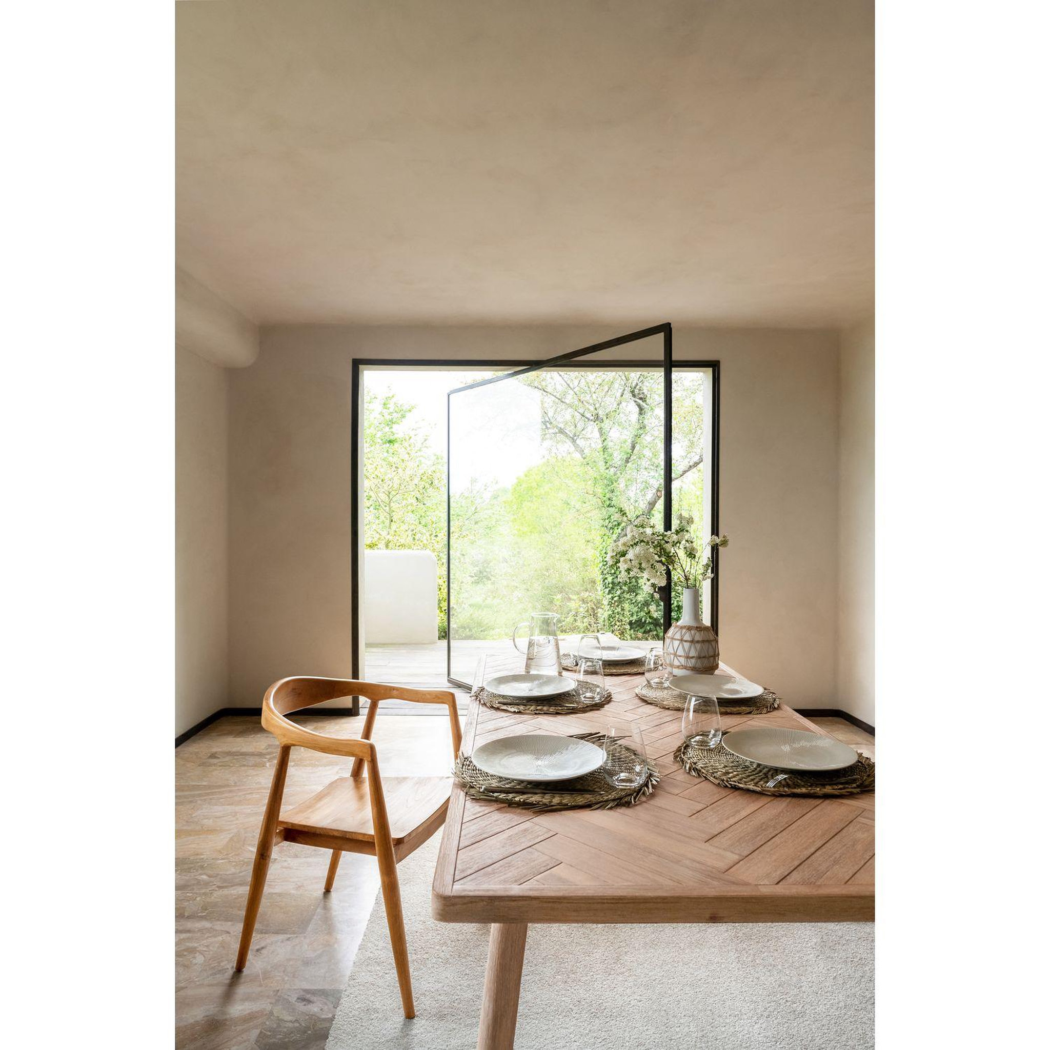 Voir la diapositive 2 : TOILINUX Lot de 2 fauteuils à dîner en teck naturel MIYAKO - Marron