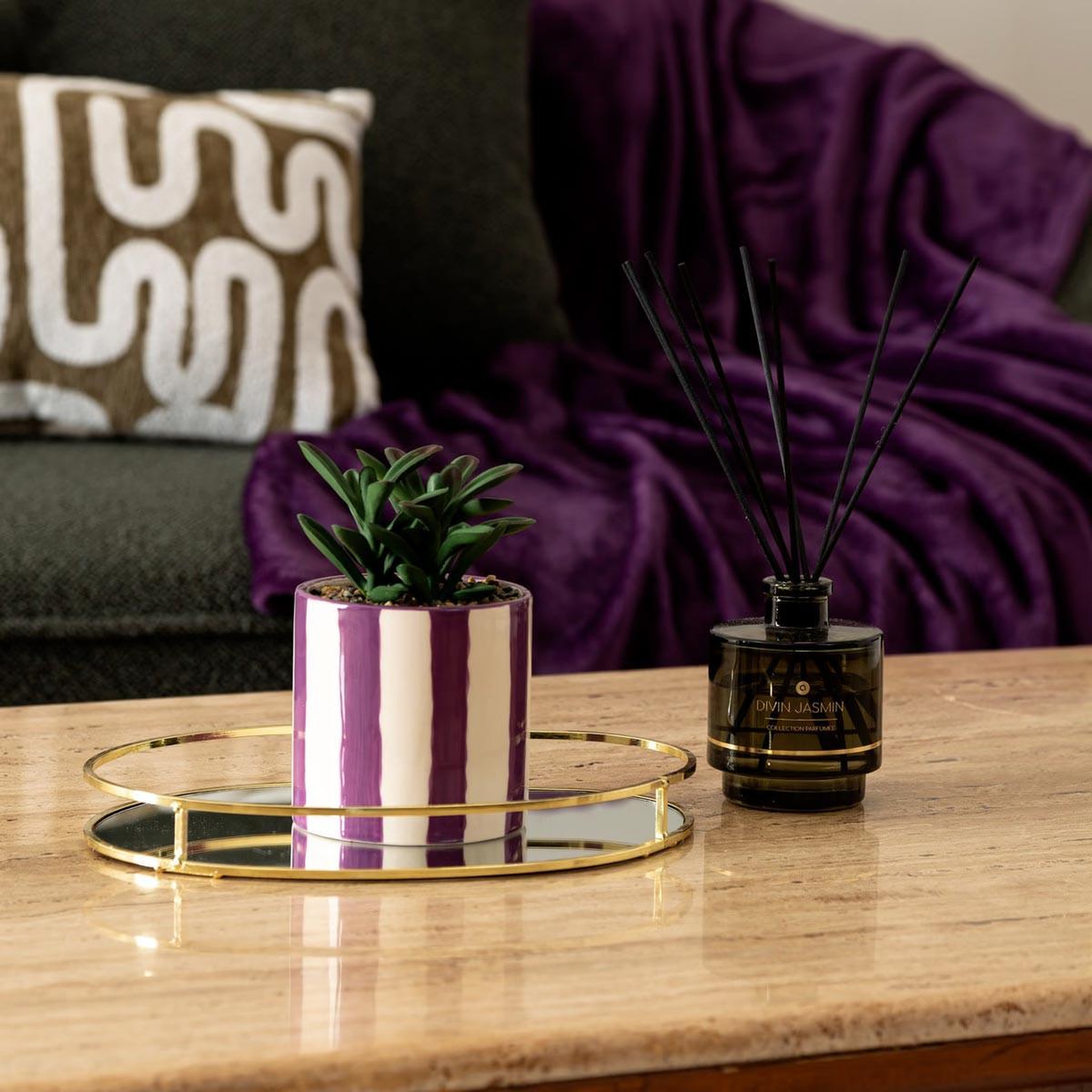 Voir la diapositive 3 : ATMOSPHERA Plante grasse artificielle  deep purple  16cm violet