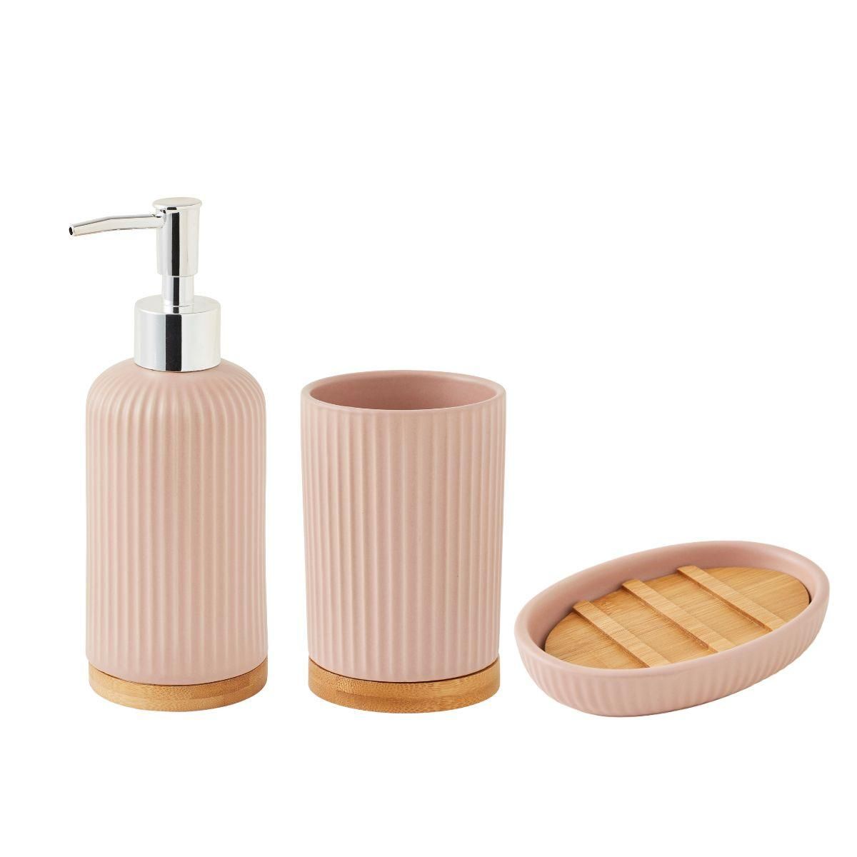 GUY LEVASSEUR Set salle de bain strié 3 pièces céramique bambou