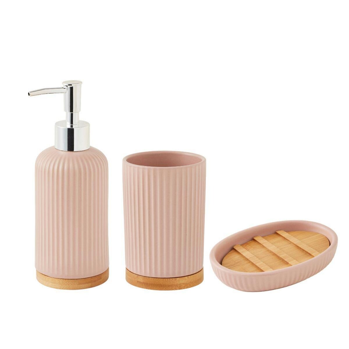 GUY LEVASSEUR Set salle de bain strié 3 pièces céramique bambou