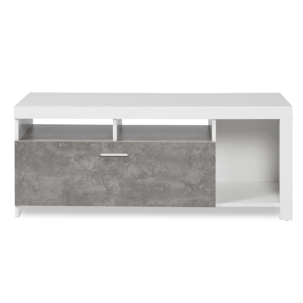 ID MARKET Meuble TV 110 cm MALO blanc et placard effet béton