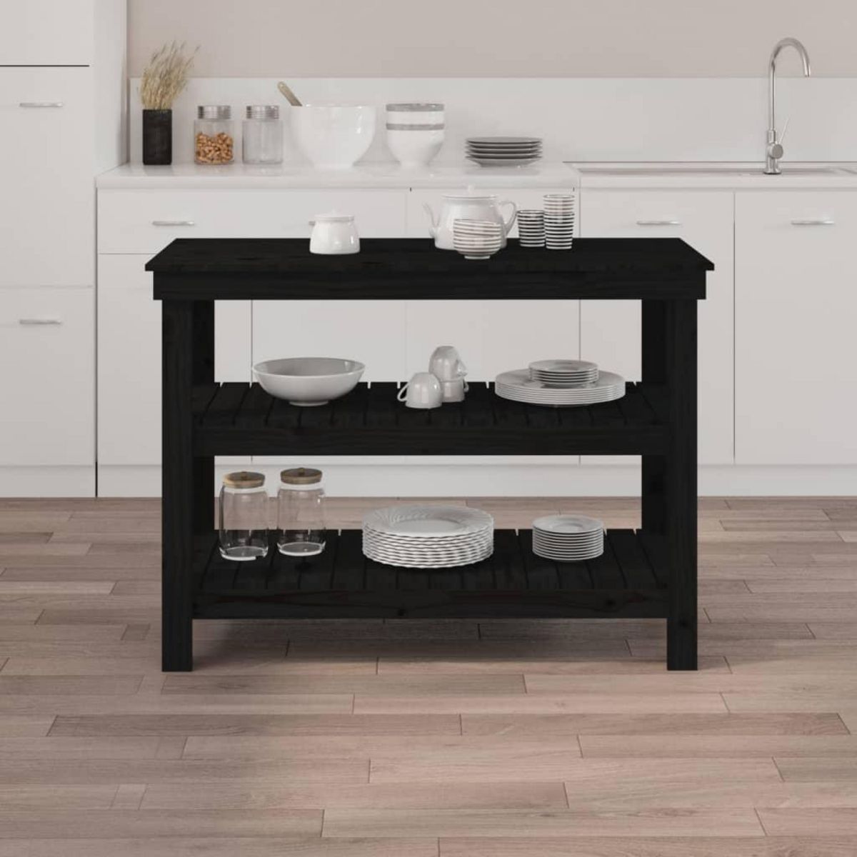 VIDAXL Banc de travail Noir 110,5x50x80 cm Bois de pin massif