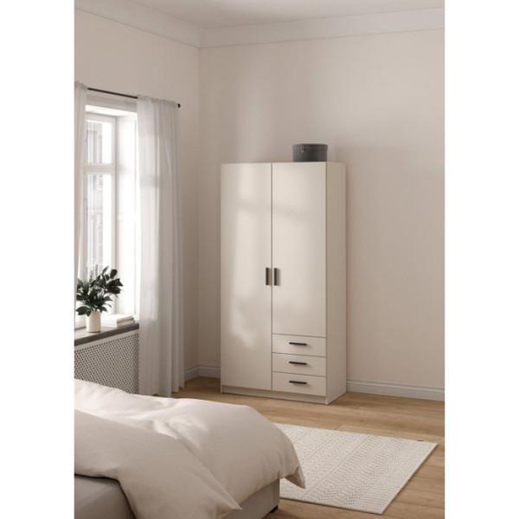 Voir la diapositive 6 : MARKET24 Armoire VEGA - Décor cachemire - 2 portes + 3 tiroirs - L 98,5 x P 49,8 x H200,4 cm